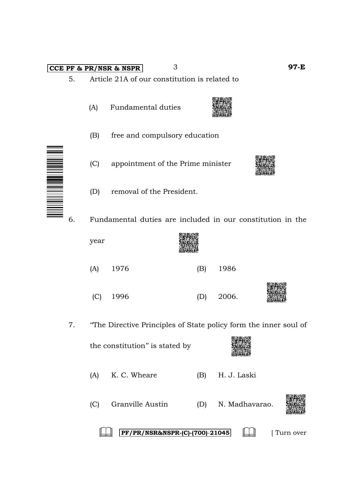 Karnataka SSLC Political Science - English Medium Question Paper 2022 (C Version) - Page 3