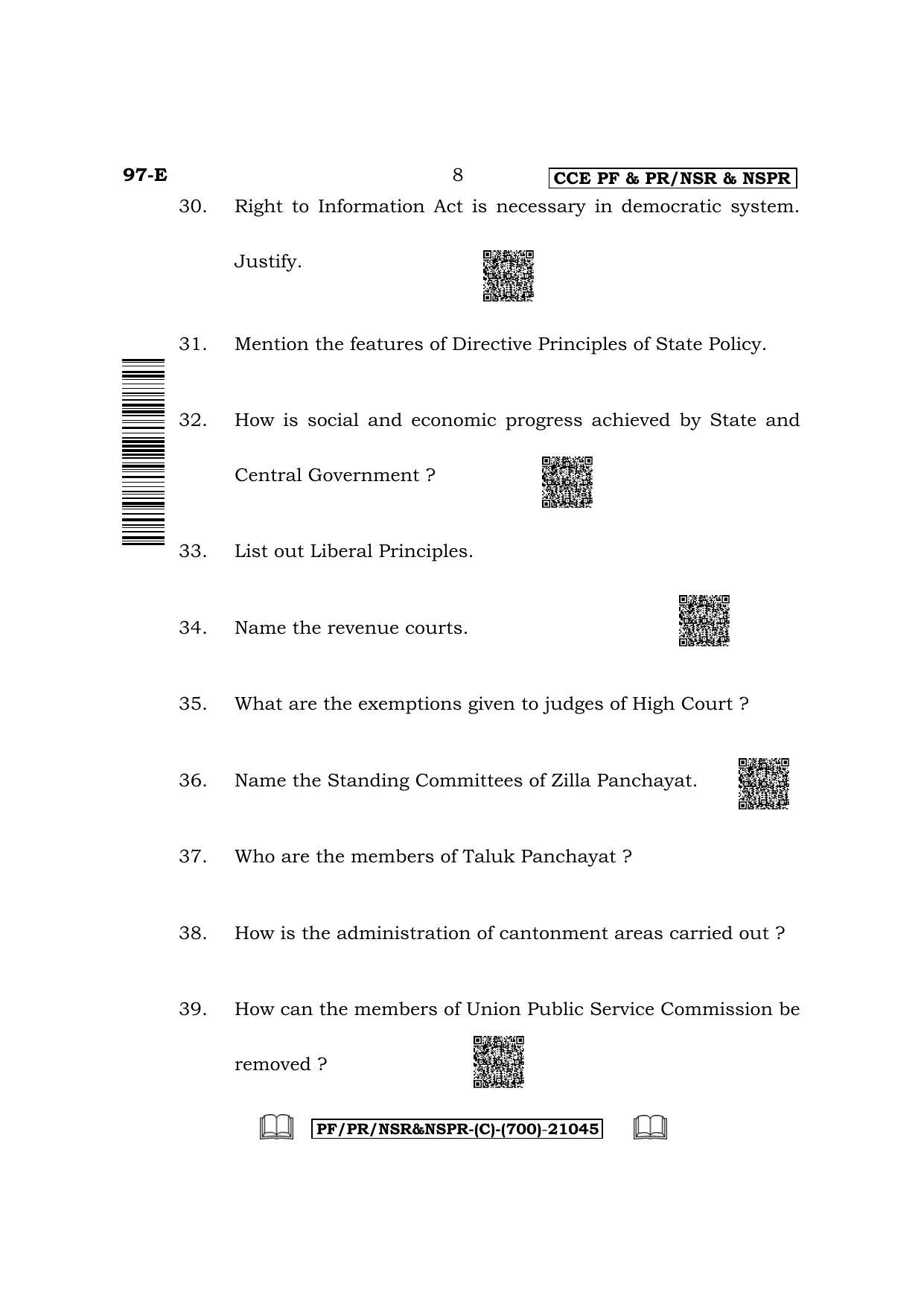 Karnataka SSLC Political Science - English Medium Question Paper 2022 (C Version) - Page 8