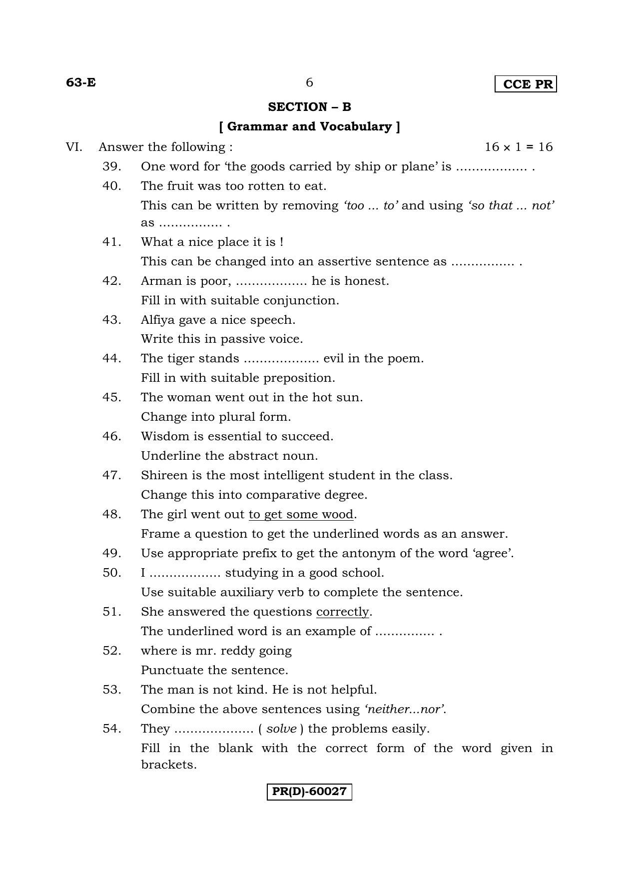 Karnataka SSLC English - Third Language - ENGLISH (63-E (PR) (Revised Un-Revised)_39) (Supplementary) June 2018 Question Paper - Page 6