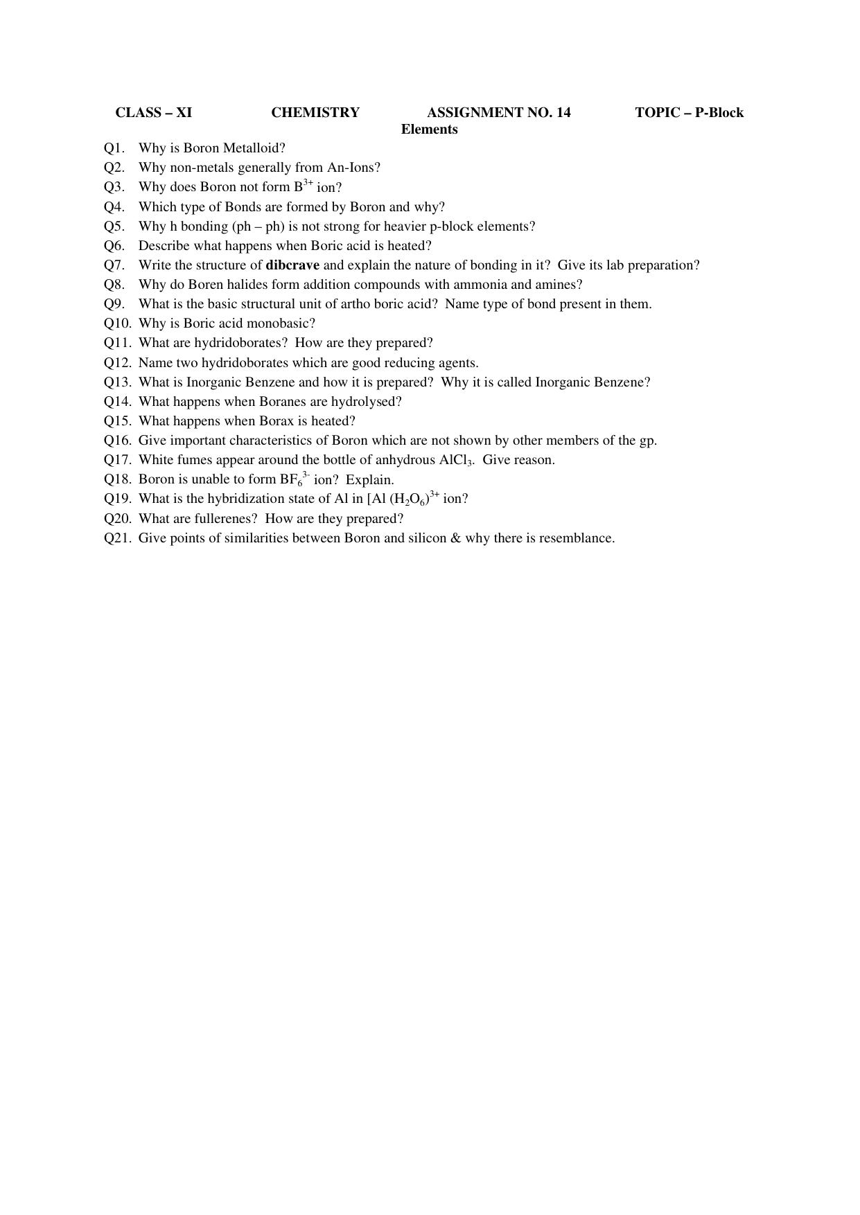 CBSE Worksheets for Class 11 Chemistry Assignment 15 - Page 1