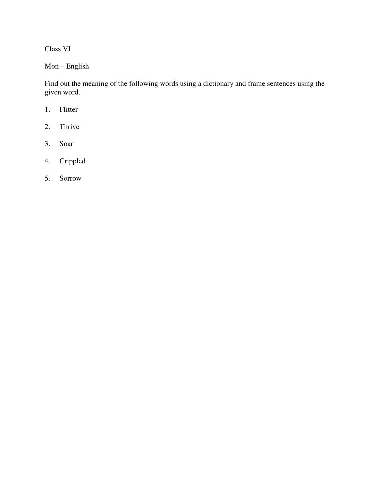 CBSE Worksheets for Class 6 English Dictionary Assignment - Page 1