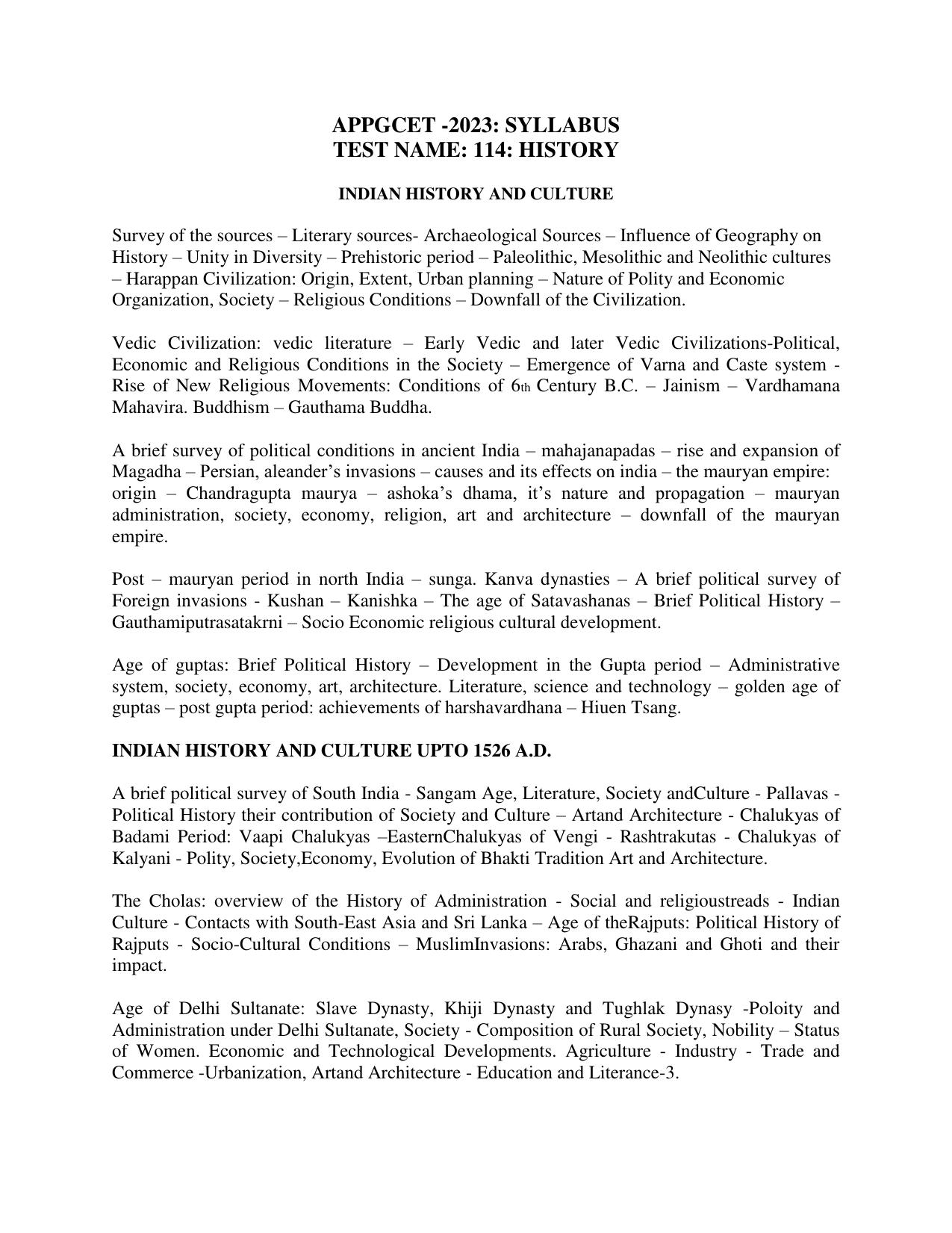 AP PGCET HISTORY Syllabus - Page 1