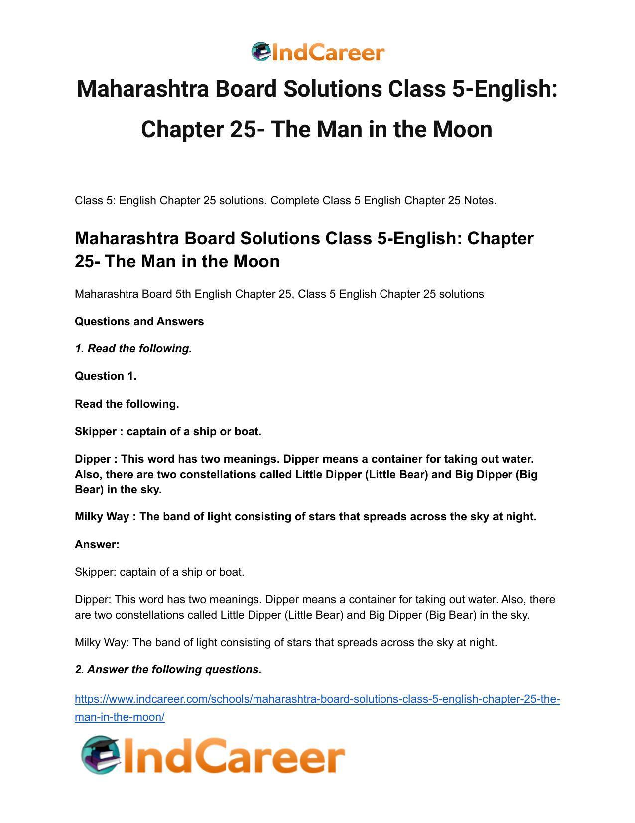 Maharashtra Board Solutions Class 5-English: Chapter 25- The Man in the Moon - Page 2