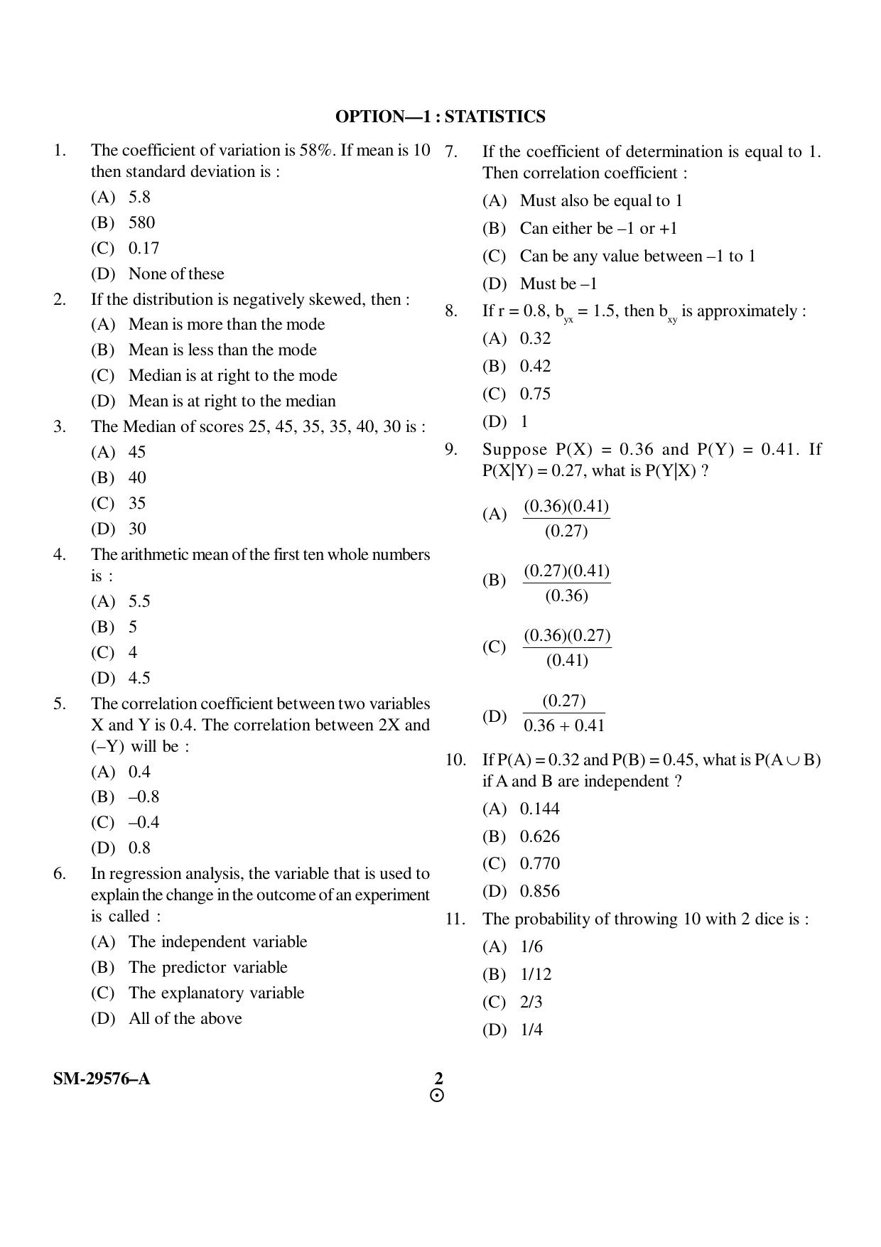 KUET 2023 M.A. Statistics Question Paper - Page 2