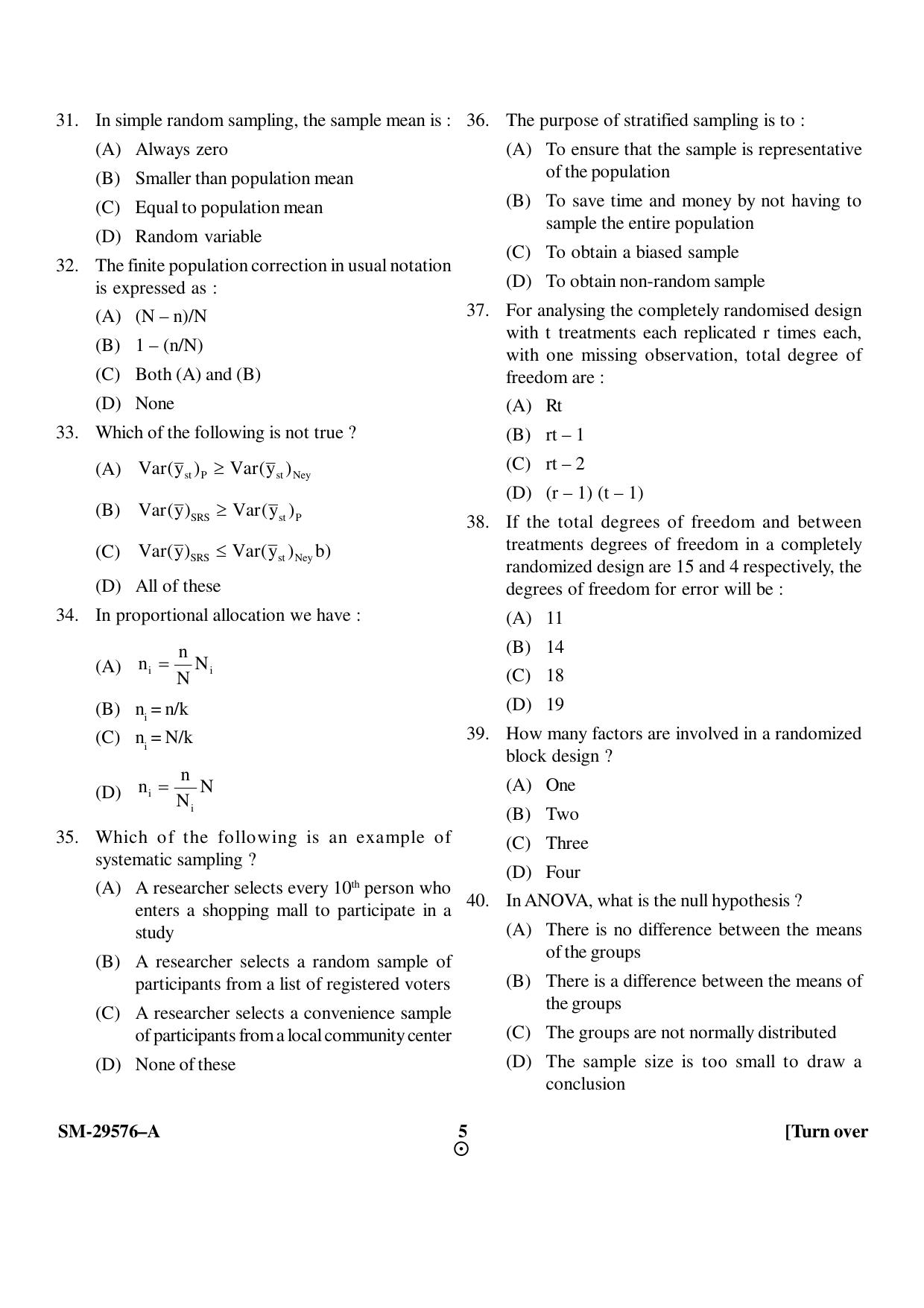 KUET 2023 M.A. Statistics Question Paper - Page 5