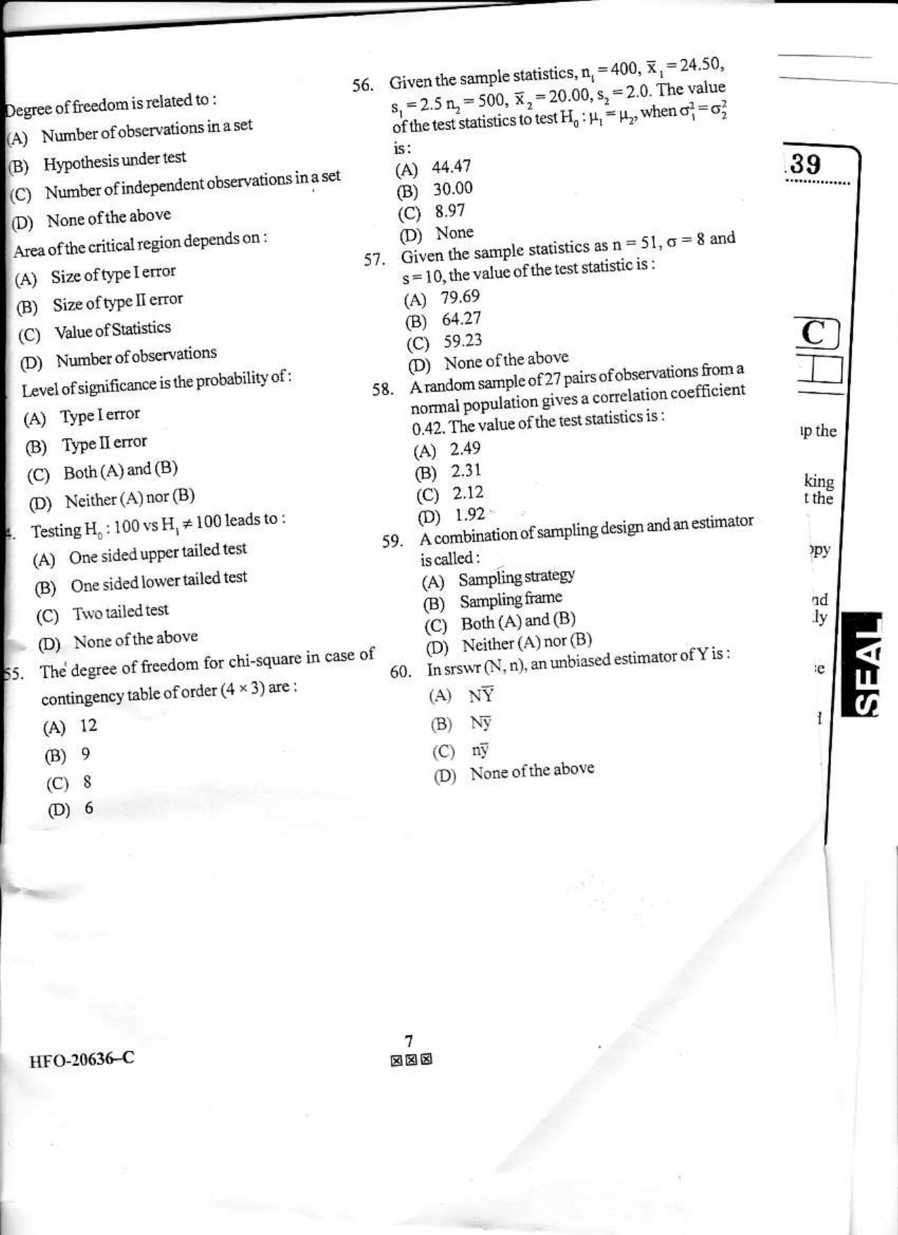 KUET 2023 M.A. Statistics Question Paper - Page 39