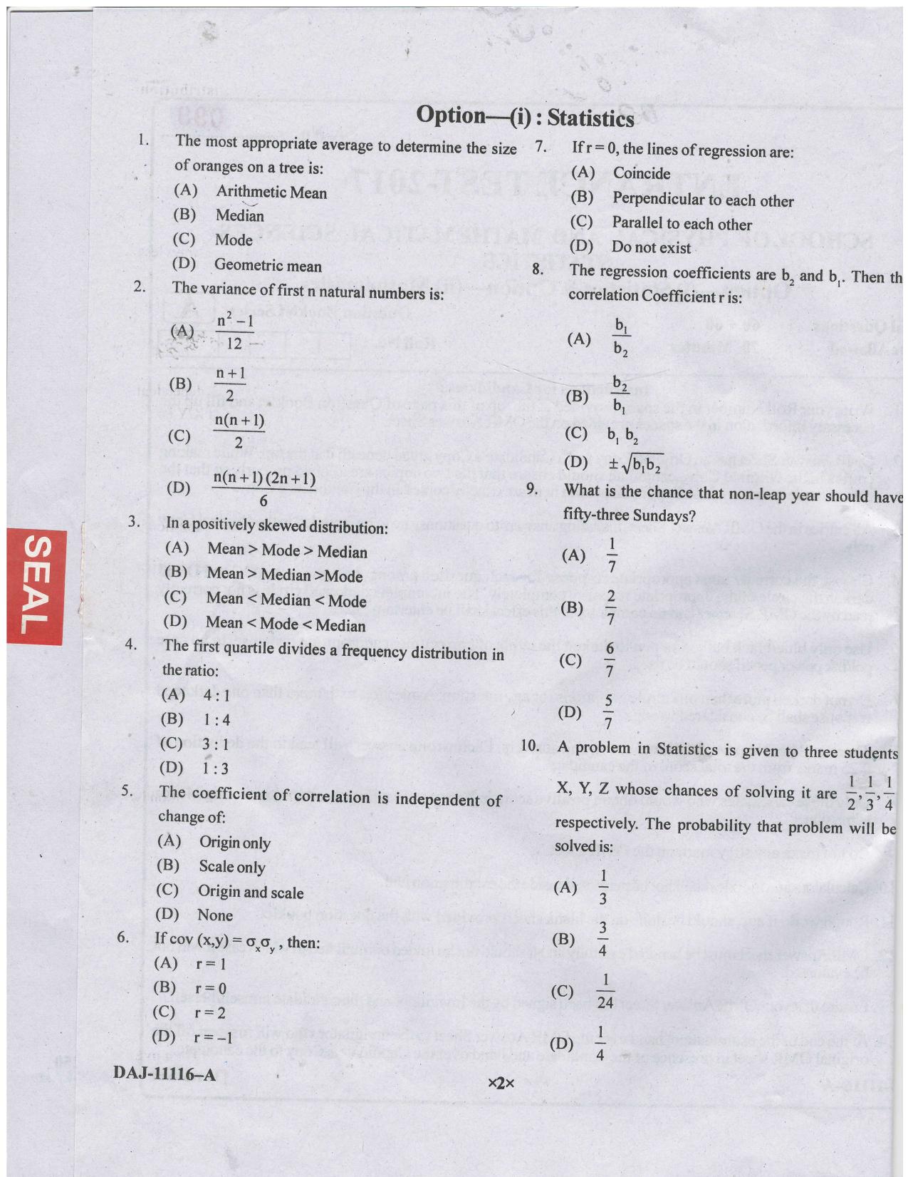 KUET 2023 M.A. Statistics Question Paper - Page 57