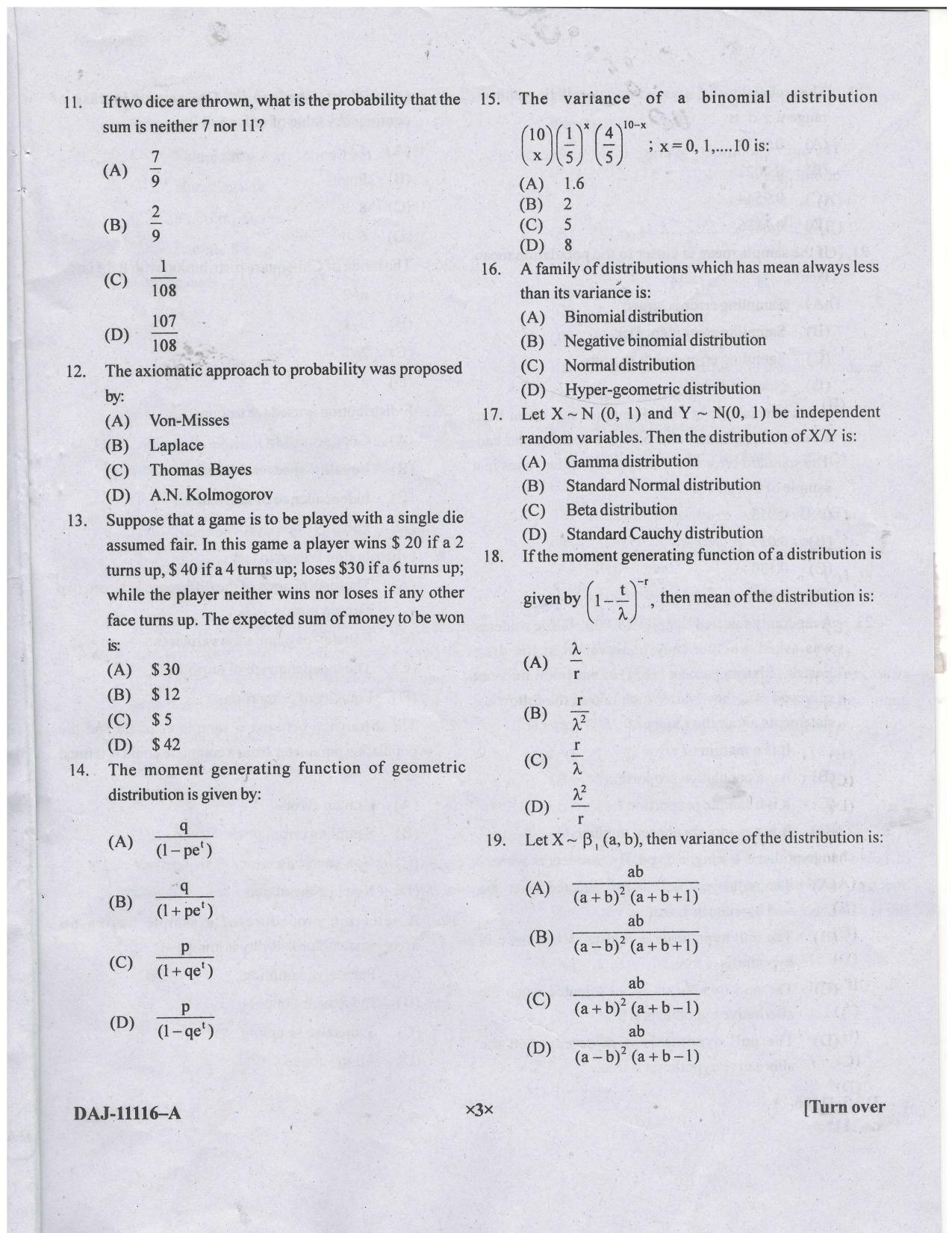 KUET 2023 M.A. Statistics Question Paper - Page 58
