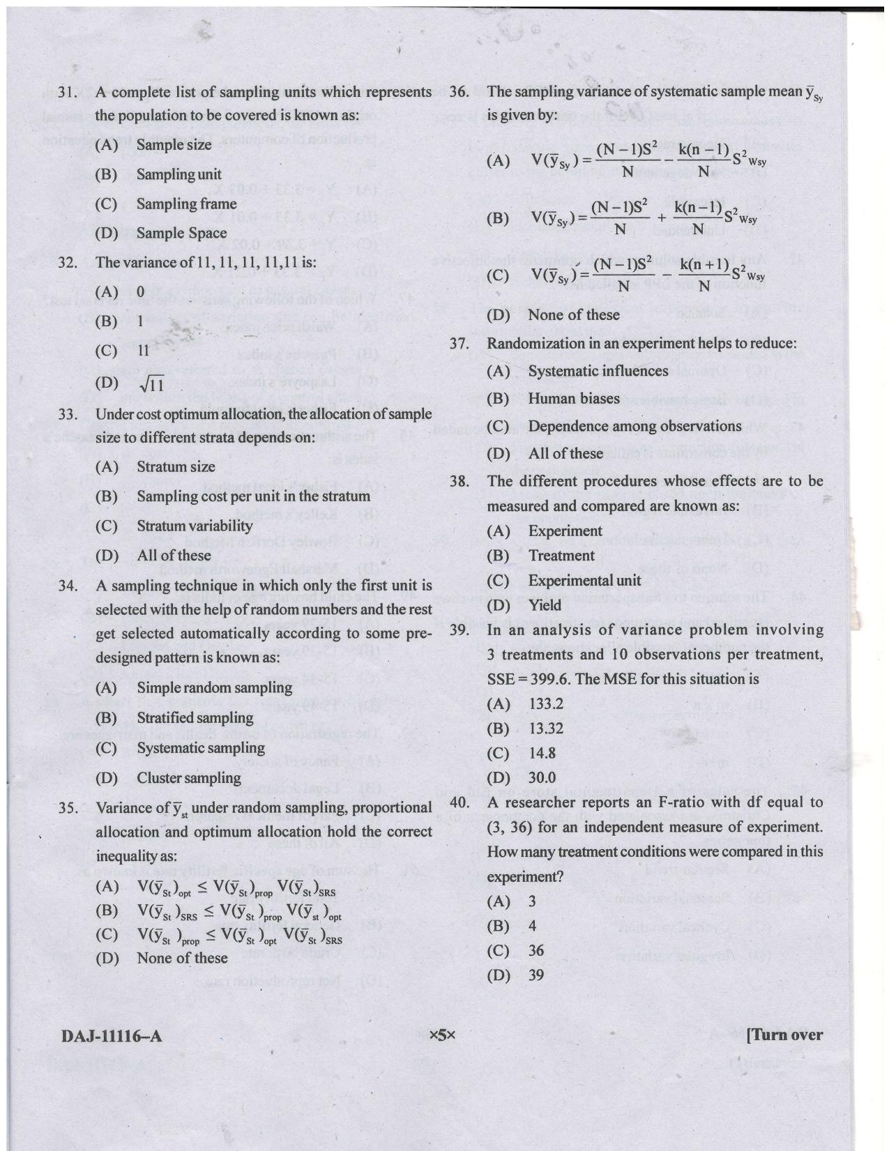 KUET 2023 M.A. Statistics Question Paper - Page 60