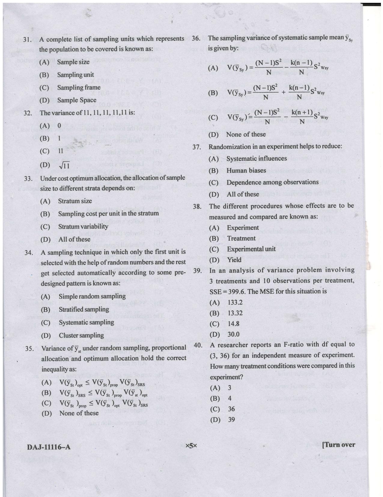 KUET 2023 M.A. Statistics Question Paper - Page 61