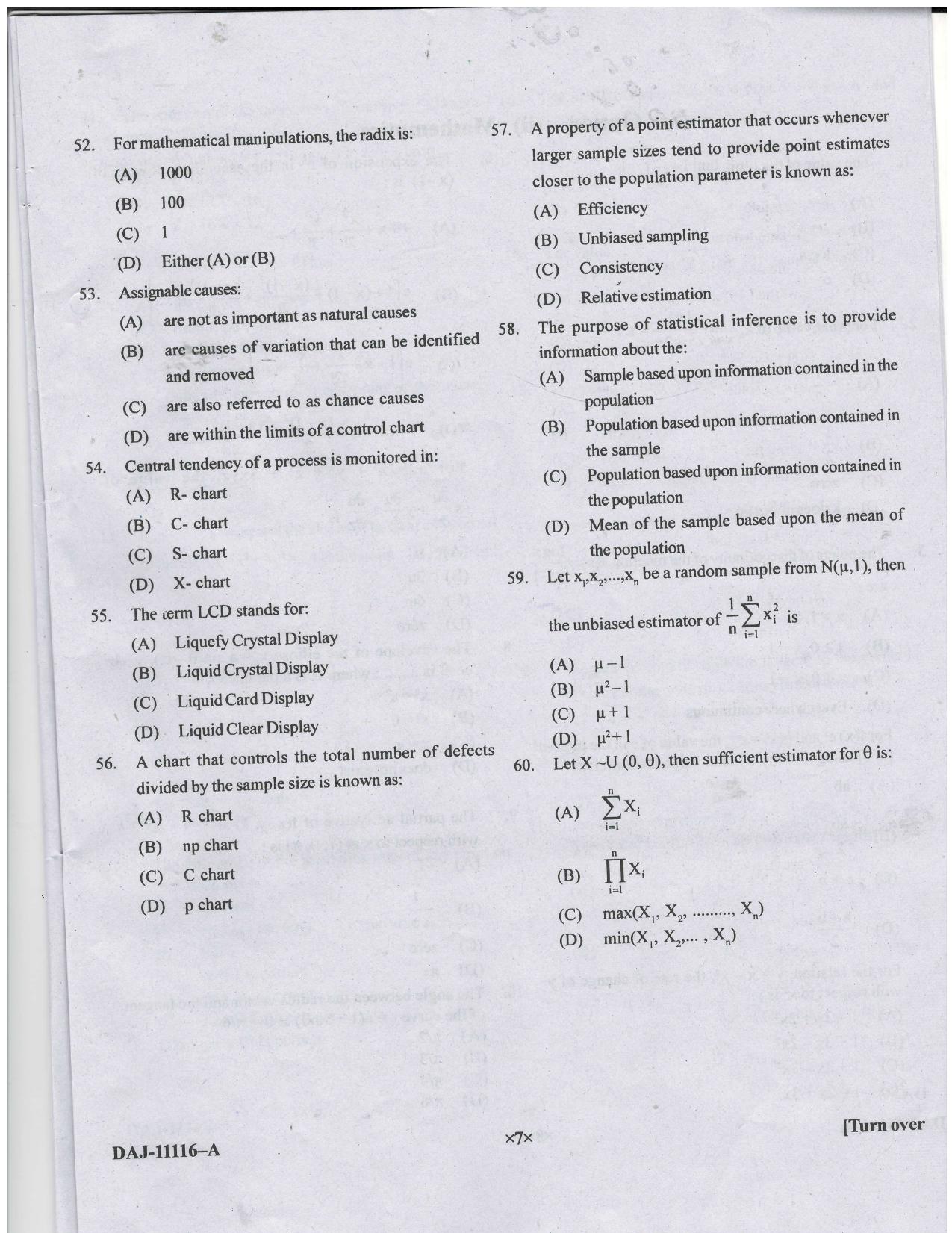 KUET 2023 M.A. Statistics Question Paper - Page 63