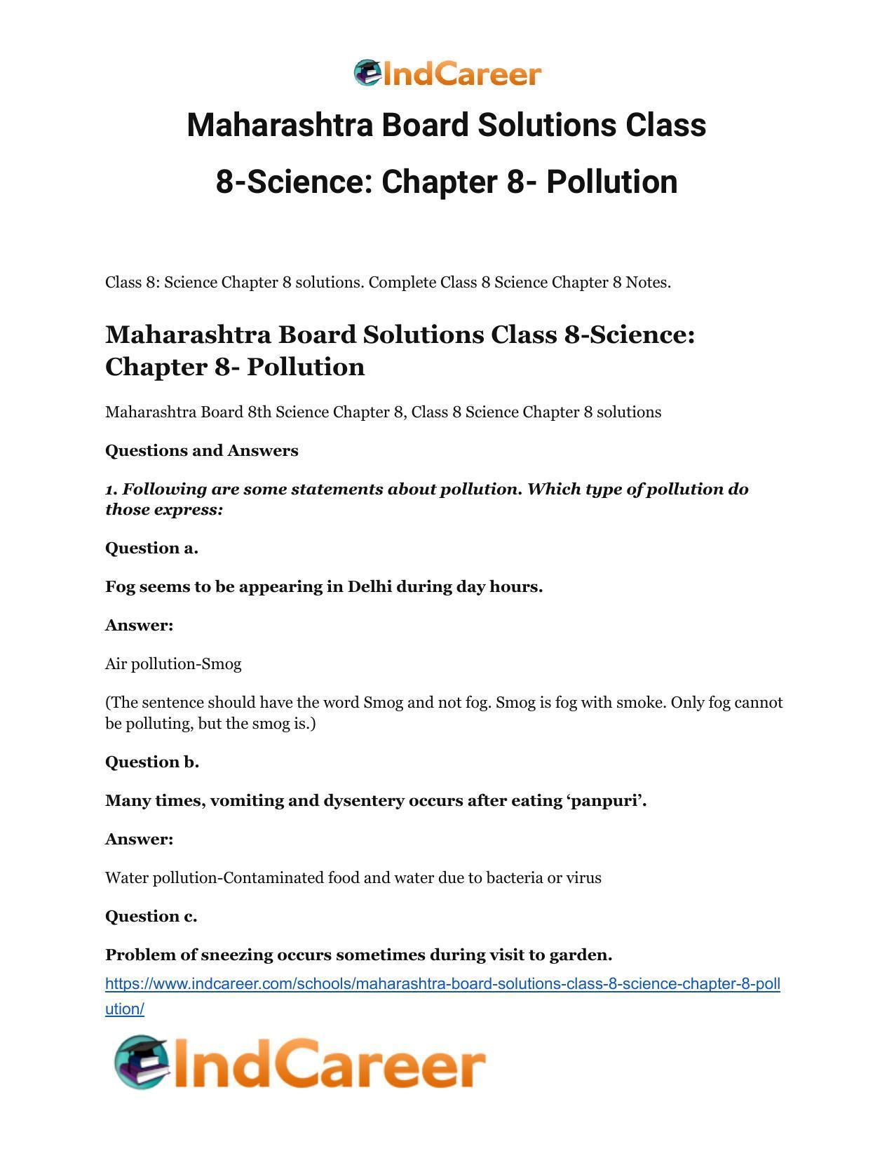Maharashtra Board Solutions Class 8-Science: Chapter 8- Pollution -  IndCareer Docs