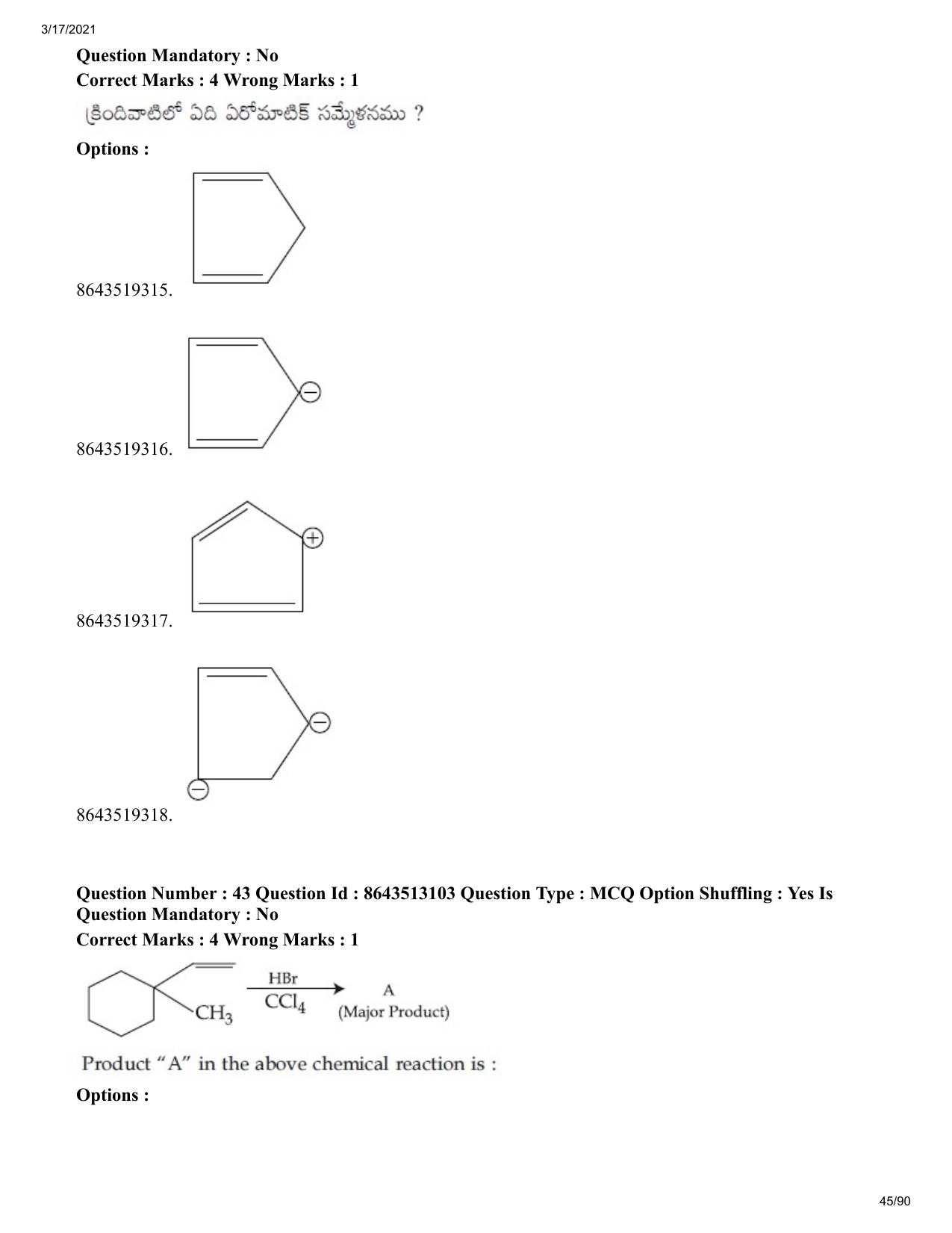 JEE Mains 2021: BTech ETE (Shift 1) 17-03-2021 Question Paper - Page 45