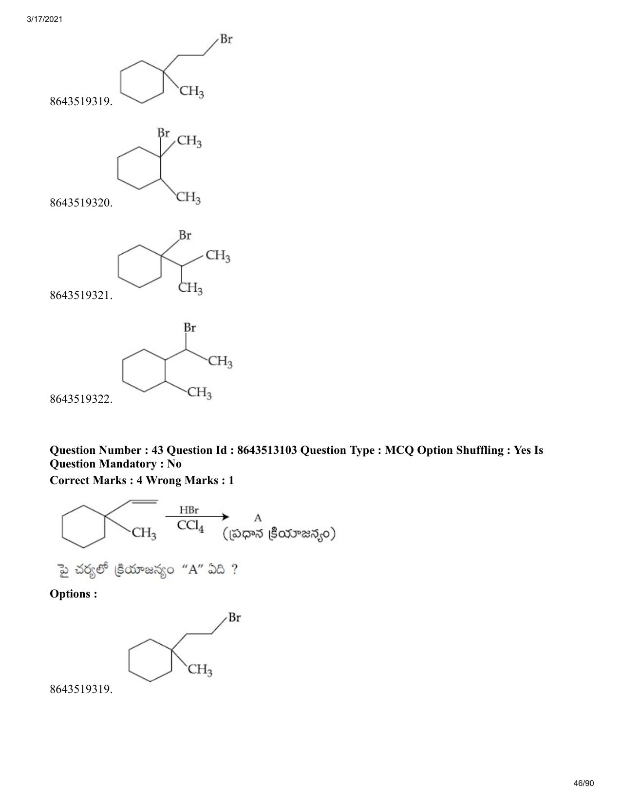 JEE Mains 2021: BTech ETE (Shift 1) 17-03-2021 Question Paper - Page 46