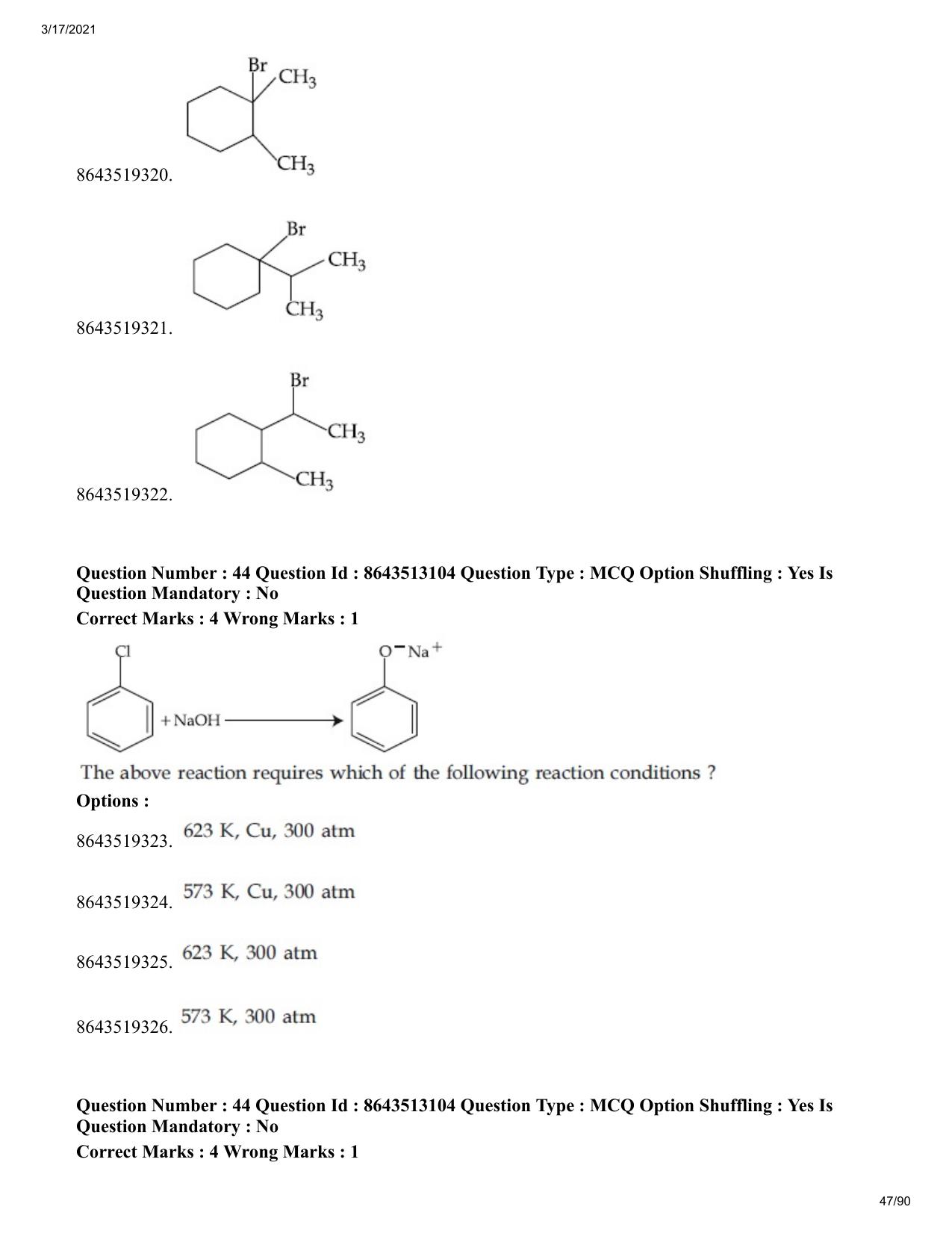 JEE Mains 2021: BTech ETE (Shift 1) 17-03-2021 Question Paper - Page 47