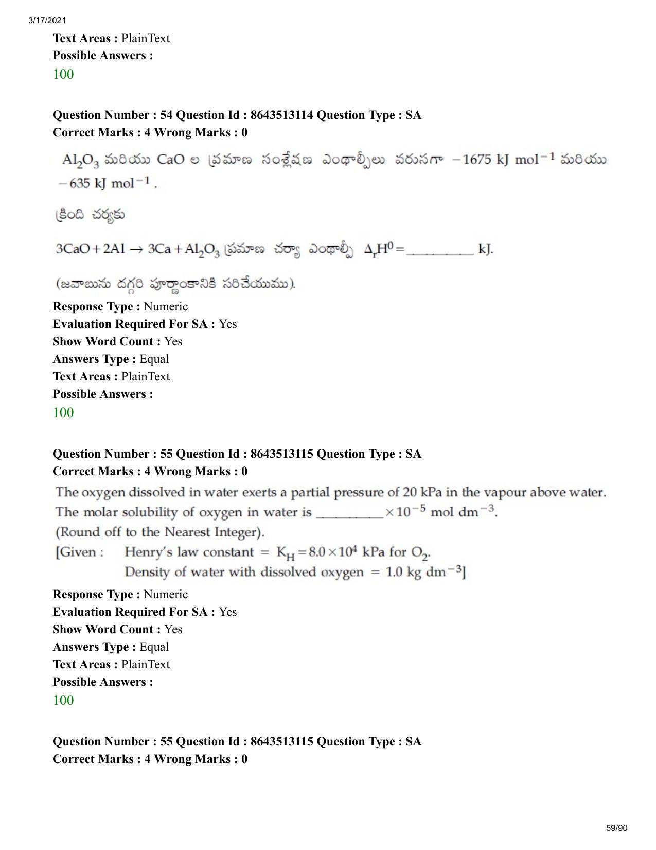 JEE Mains 2021: BTech ETE (Shift 1) 17-03-2021 Question Paper - Page 59