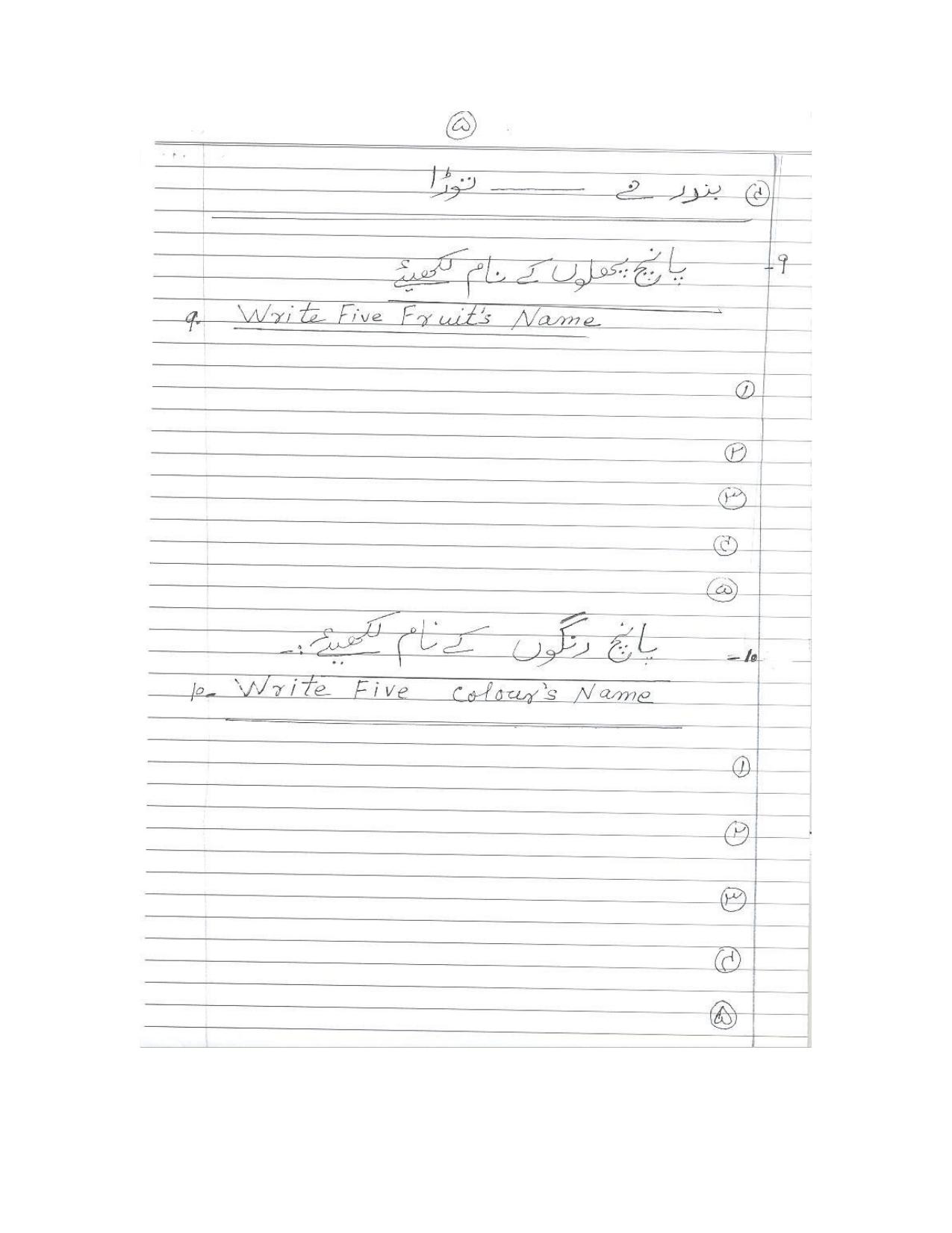 Worksheet for Class 3 Urdu Assignment 19 - Page 5