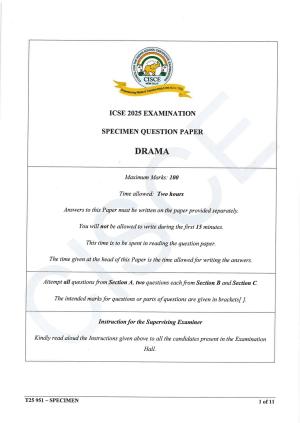 ICSE Class 10 2025 Drama (QP & MS) Specimen Paper