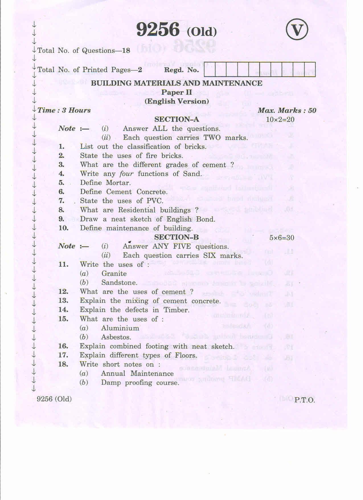 AP Inter 2nd Year Building Materials Maintenance-II (old) March-2020-Vocational Question Pape - Page 1