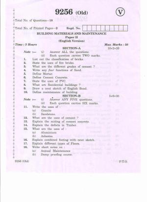 AP Inter 2nd Year Building Materials Maintenance-II (old) March-2020-Vocational Question Pape