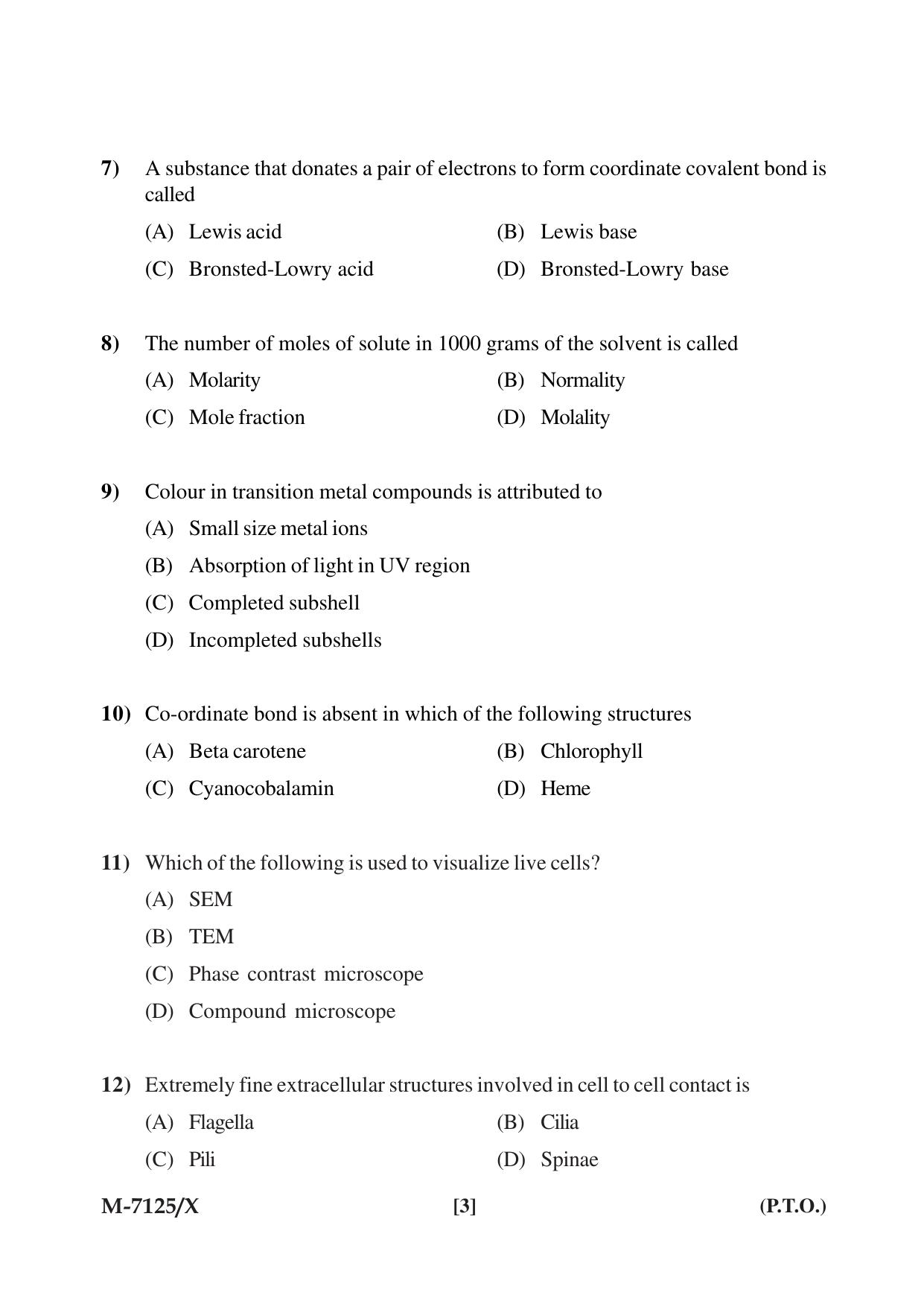 Mysore University PG Entrance Exam 2019: Goup-I Life Science Question Paper - Page 3
