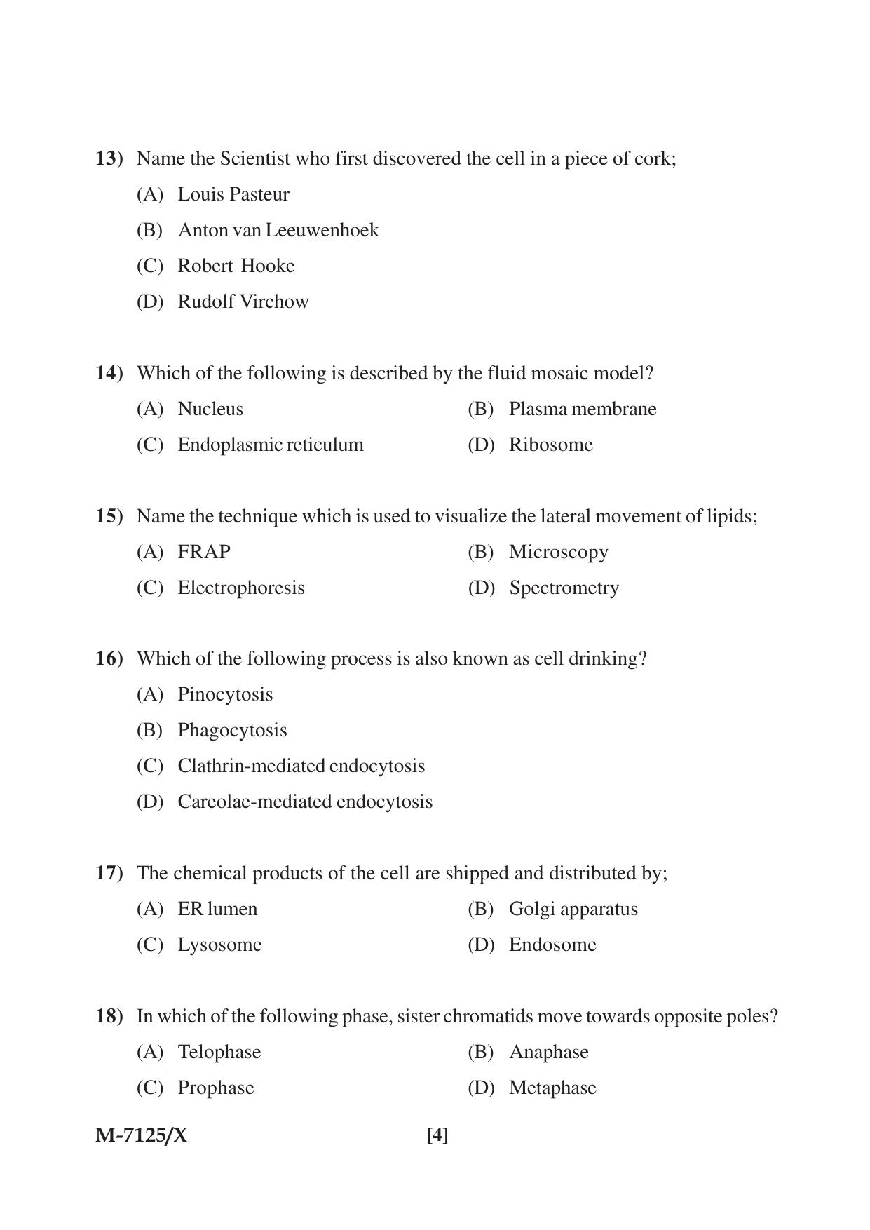 Mysore University PG Entrance Exam 2019: Goup-I Life Science Question Paper - Page 4