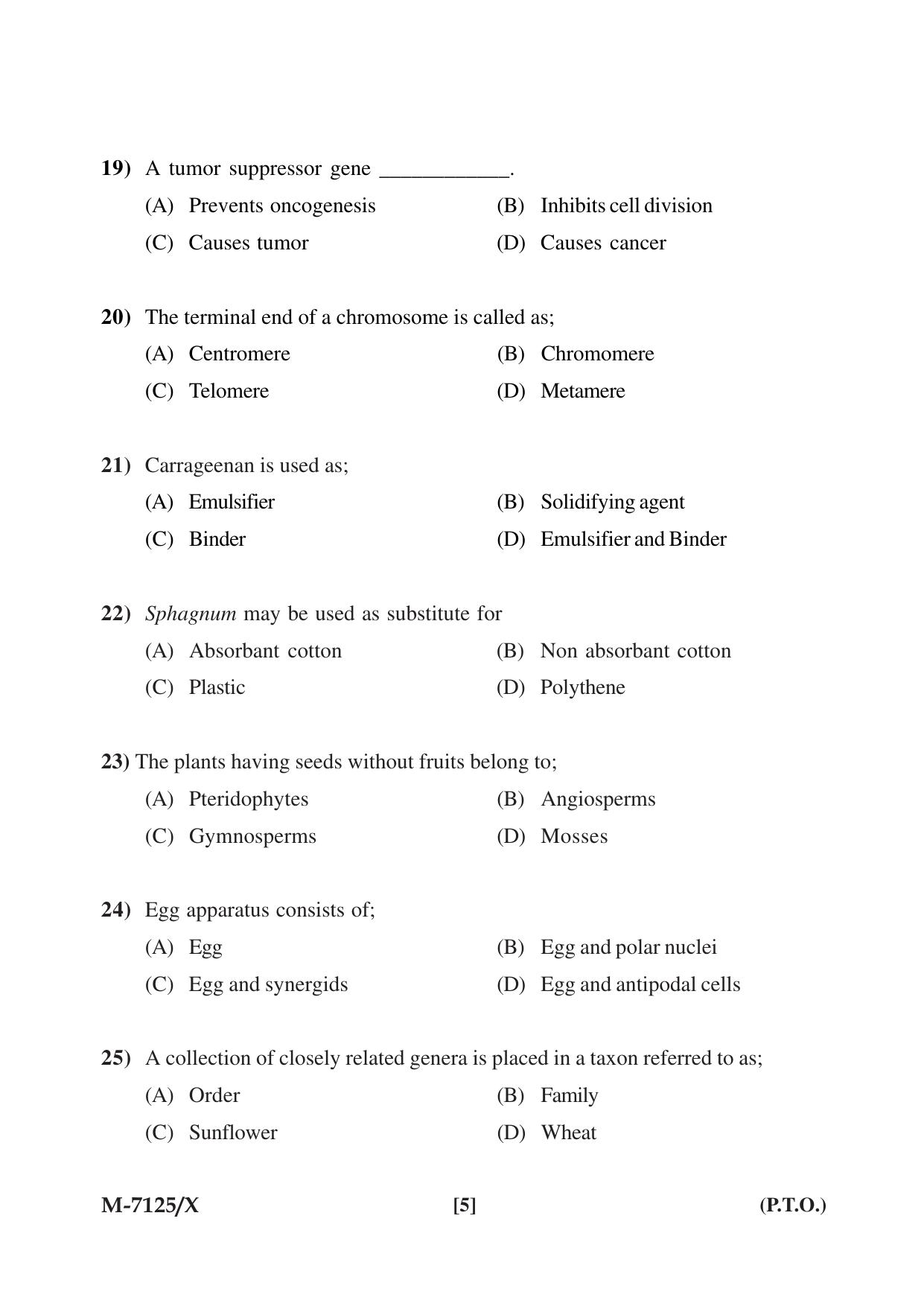 Mysore University PG Entrance Exam 2019: Goup-I Life Science Question Paper - Page 5