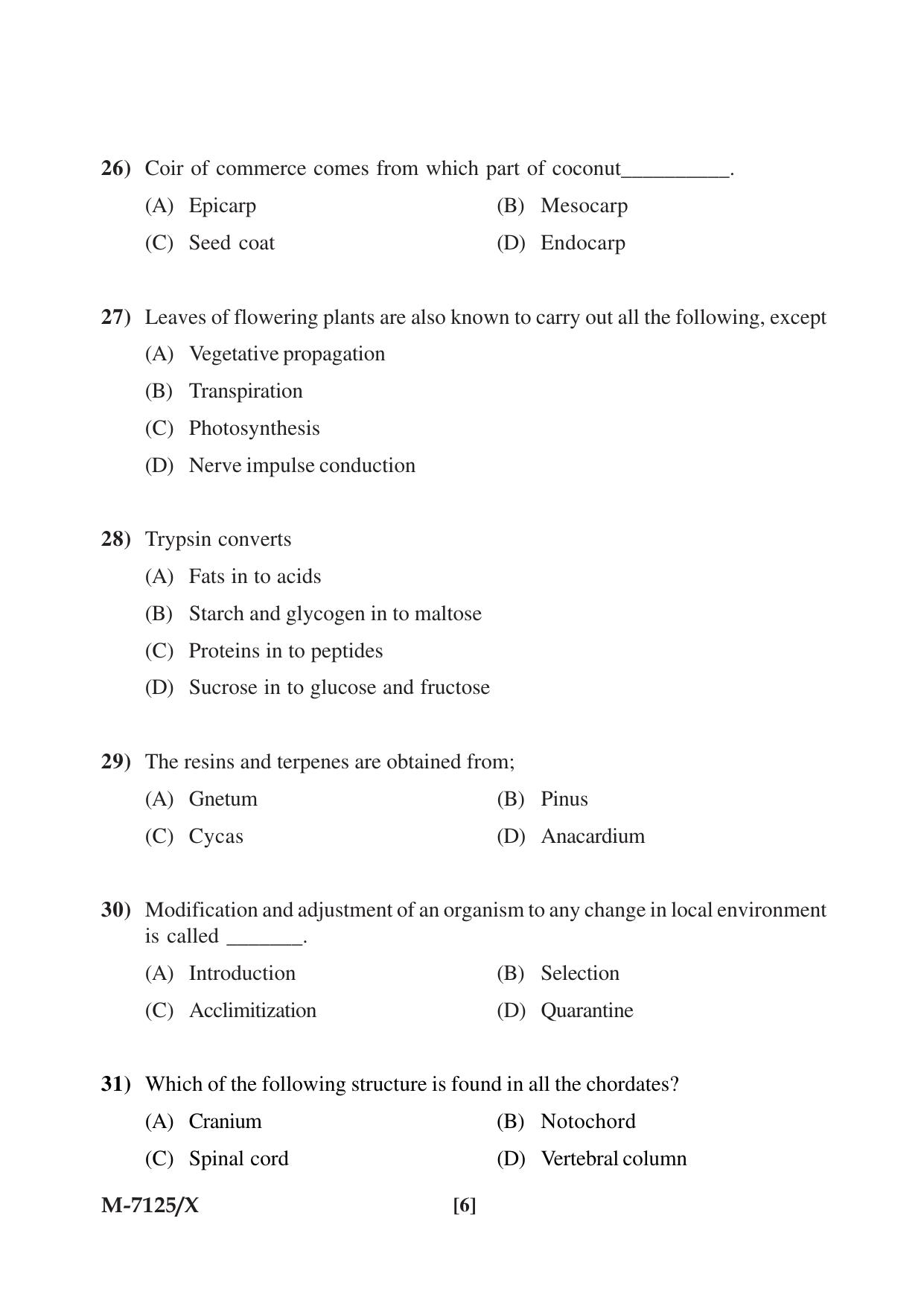 Mysore University PG Entrance Exam 2019: Goup-I Life Science Question Paper - Page 6