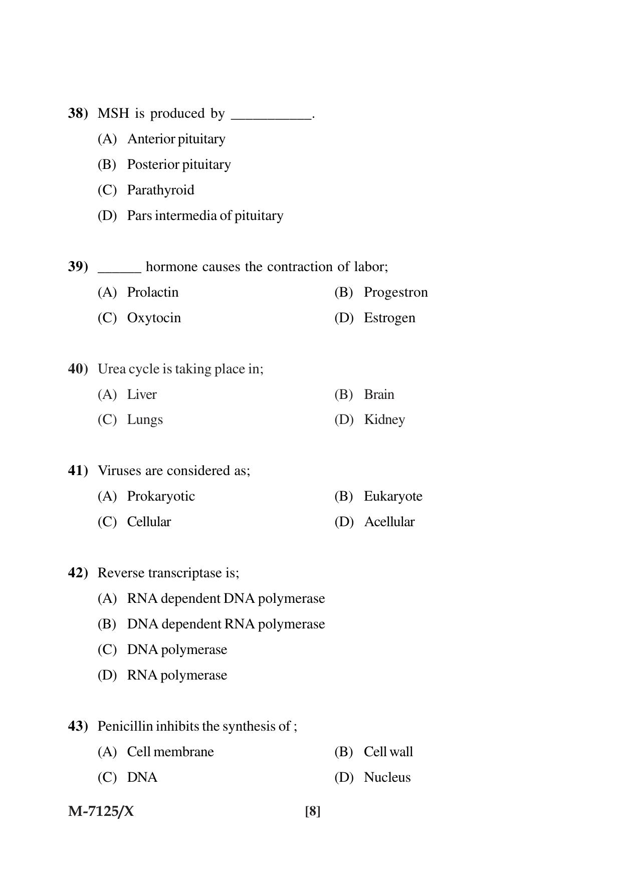 Mysore University PG Entrance Exam 2019: Goup-I Life Science Question Paper - Page 8