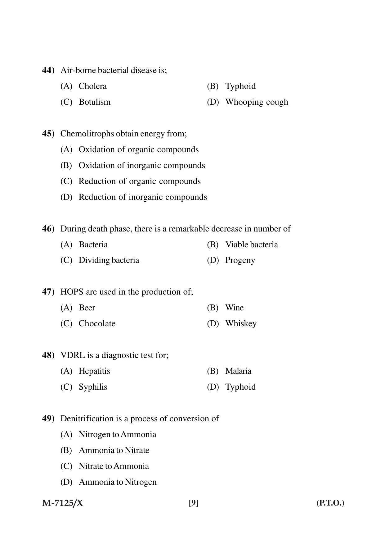 Mysore University PG Entrance Exam 2019: Goup-I Life Science Question Paper - Page 9