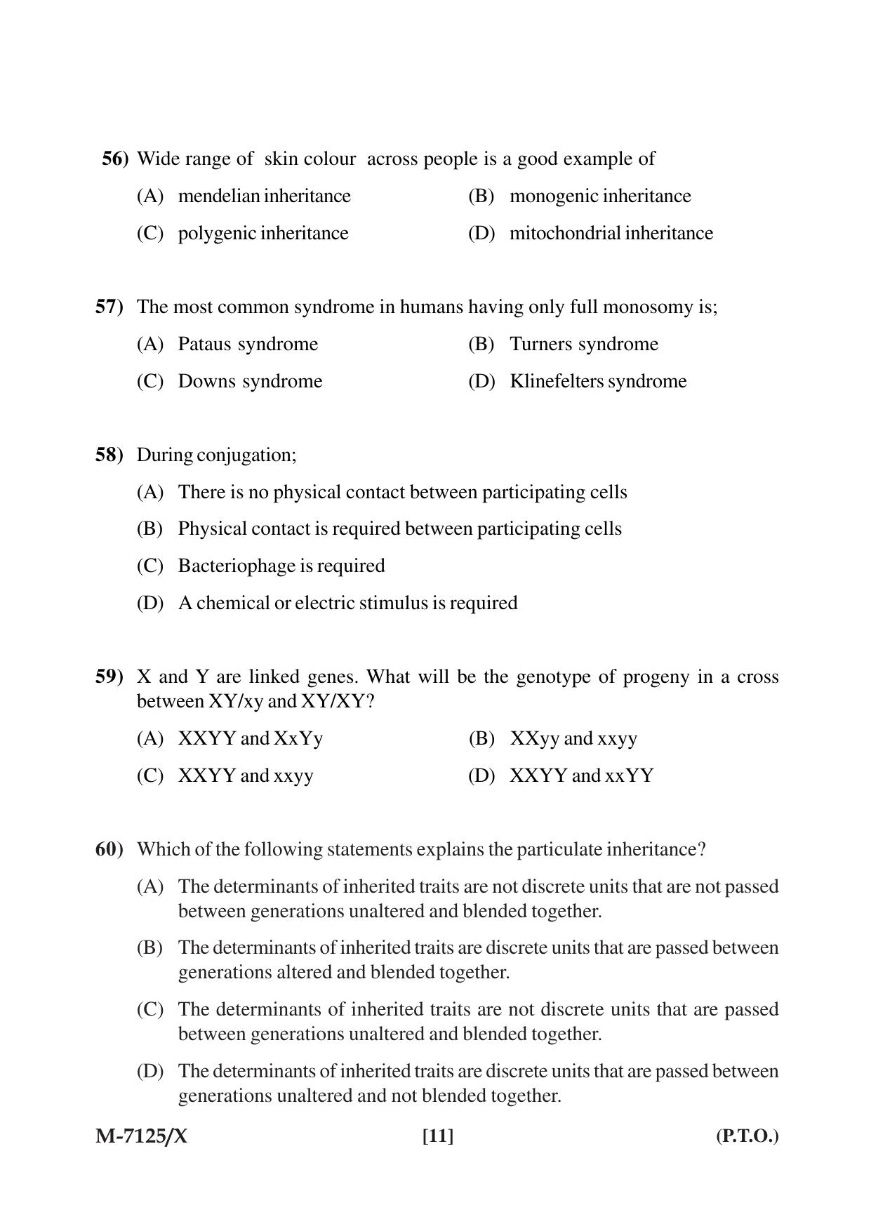 Mysore University PG Entrance Exam 2019: Goup-I Life Science Question Paper - Page 11