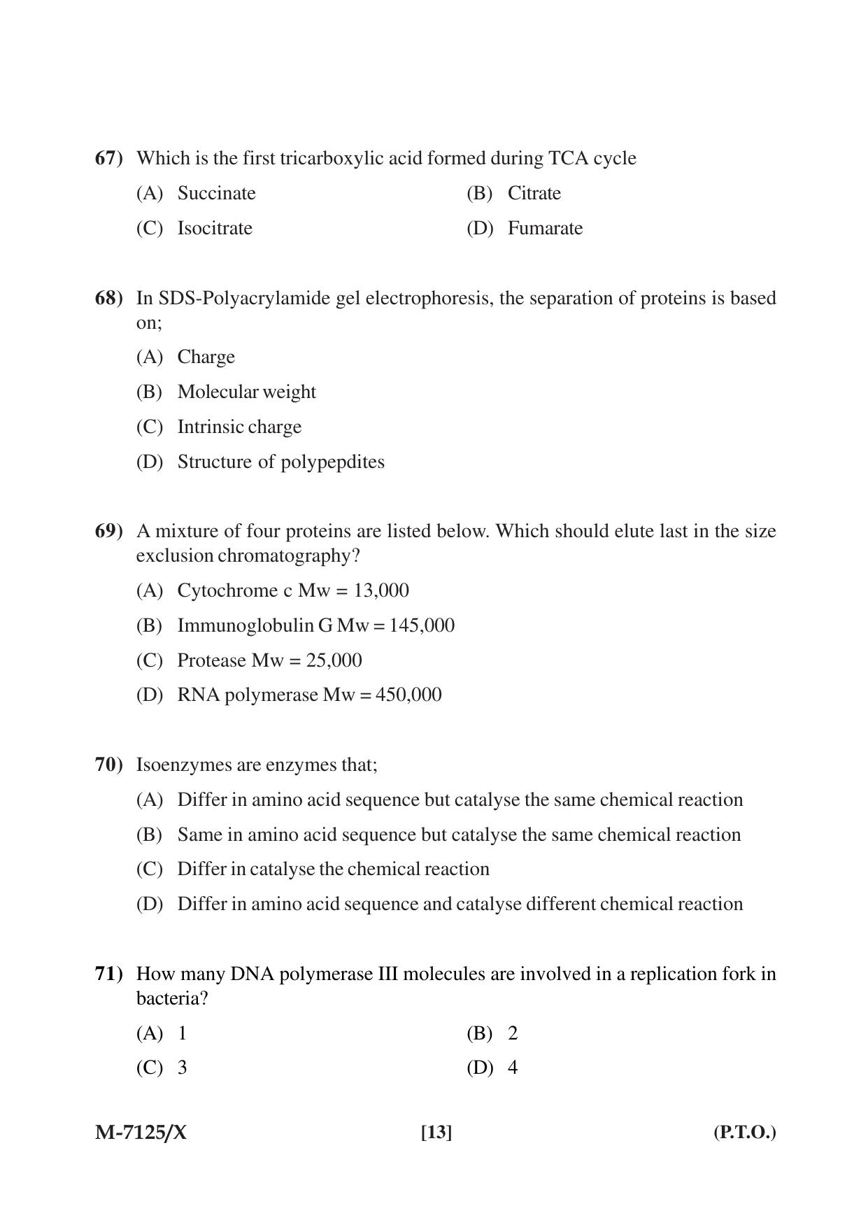 Mysore University PG Entrance Exam 2019: Goup-I Life Science Question Paper - Page 13