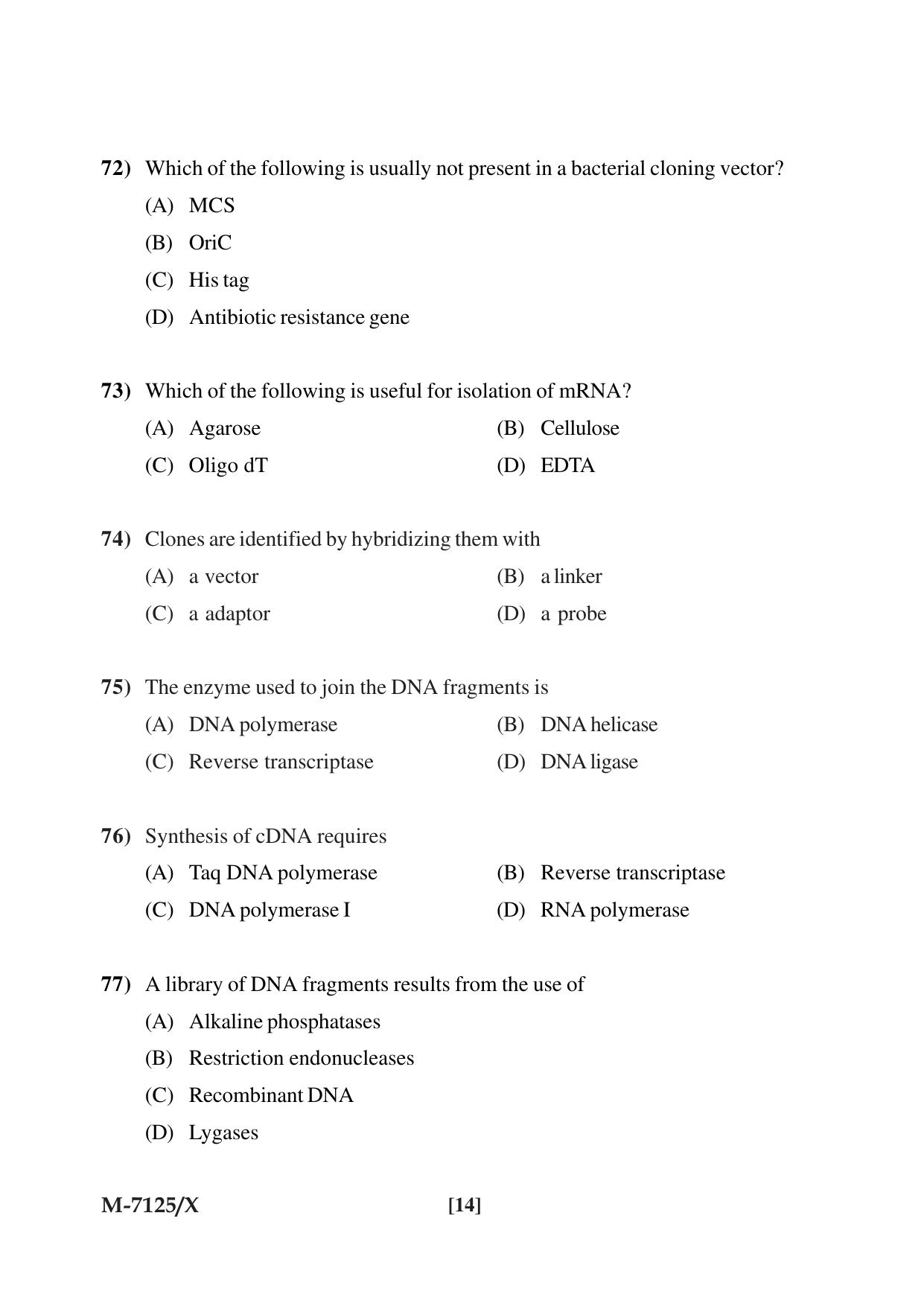 Mysore University PG Entrance Exam 2019: Goup-I Life Science Question Paper - Page 14