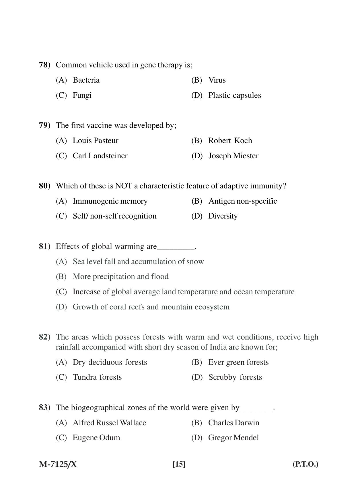 Mysore University PG Entrance Exam 2019: Goup-I Life Science Question Paper - Page 15