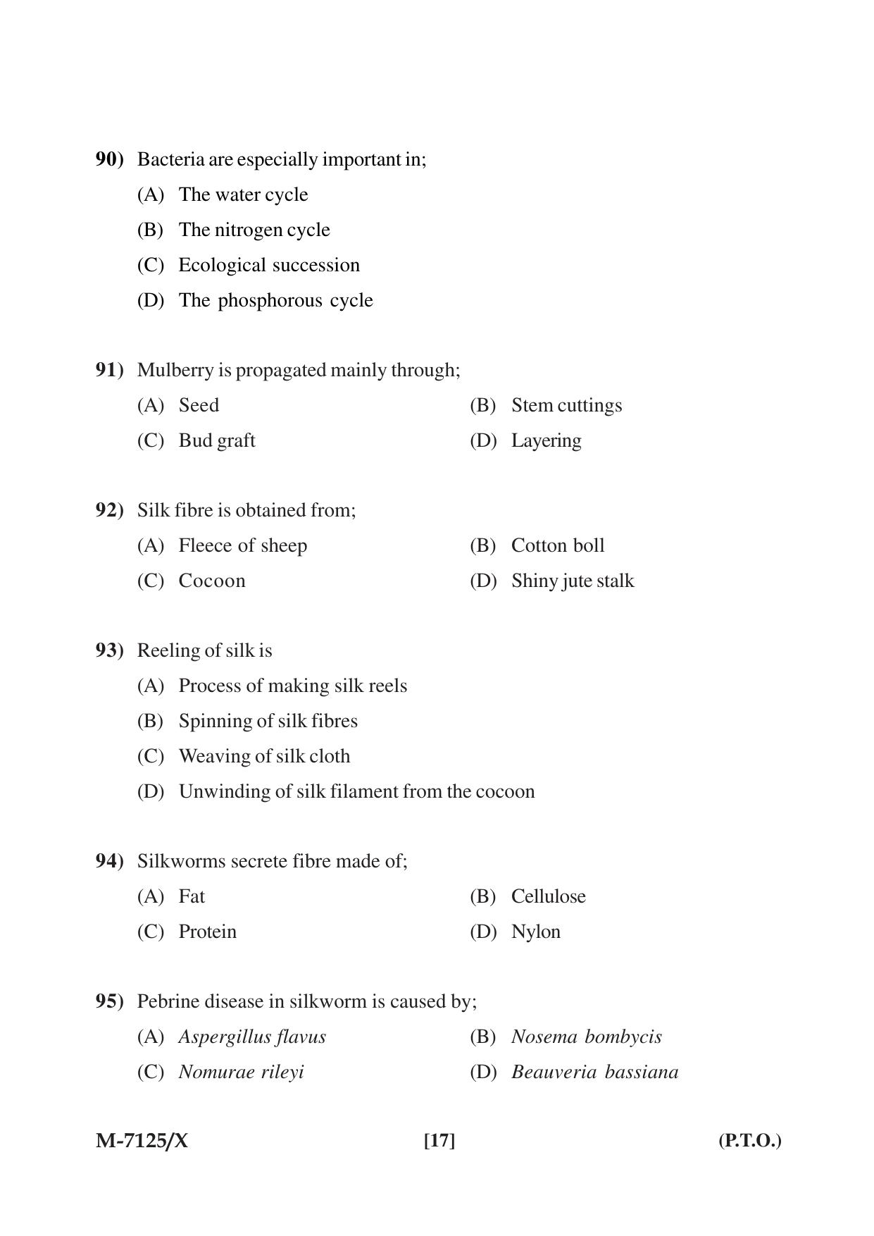Mysore University PG Entrance Exam 2019: Goup-I Life Science Question Paper - Page 17