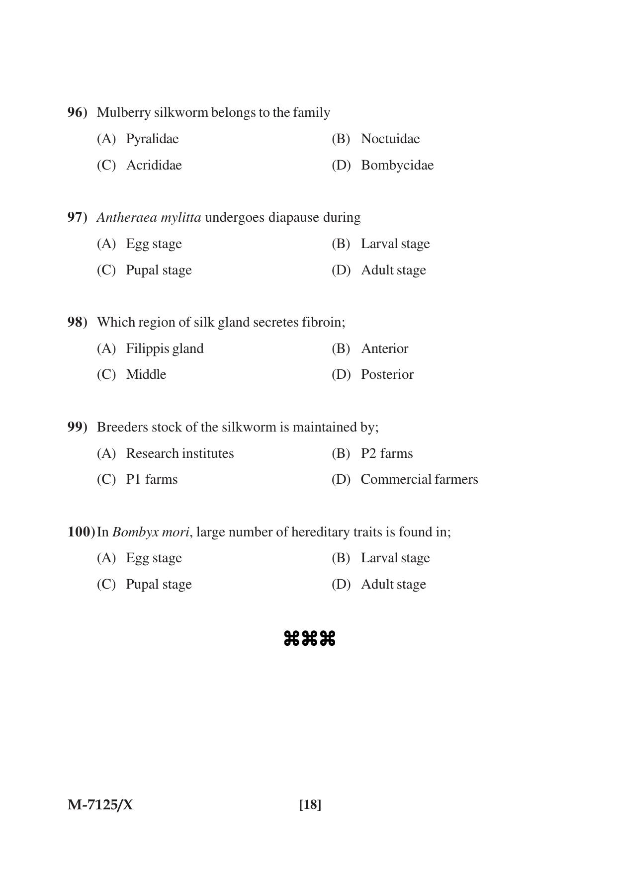 Mysore University PG Entrance Exam 2019: Goup-I Life Science Question Paper - Page 18