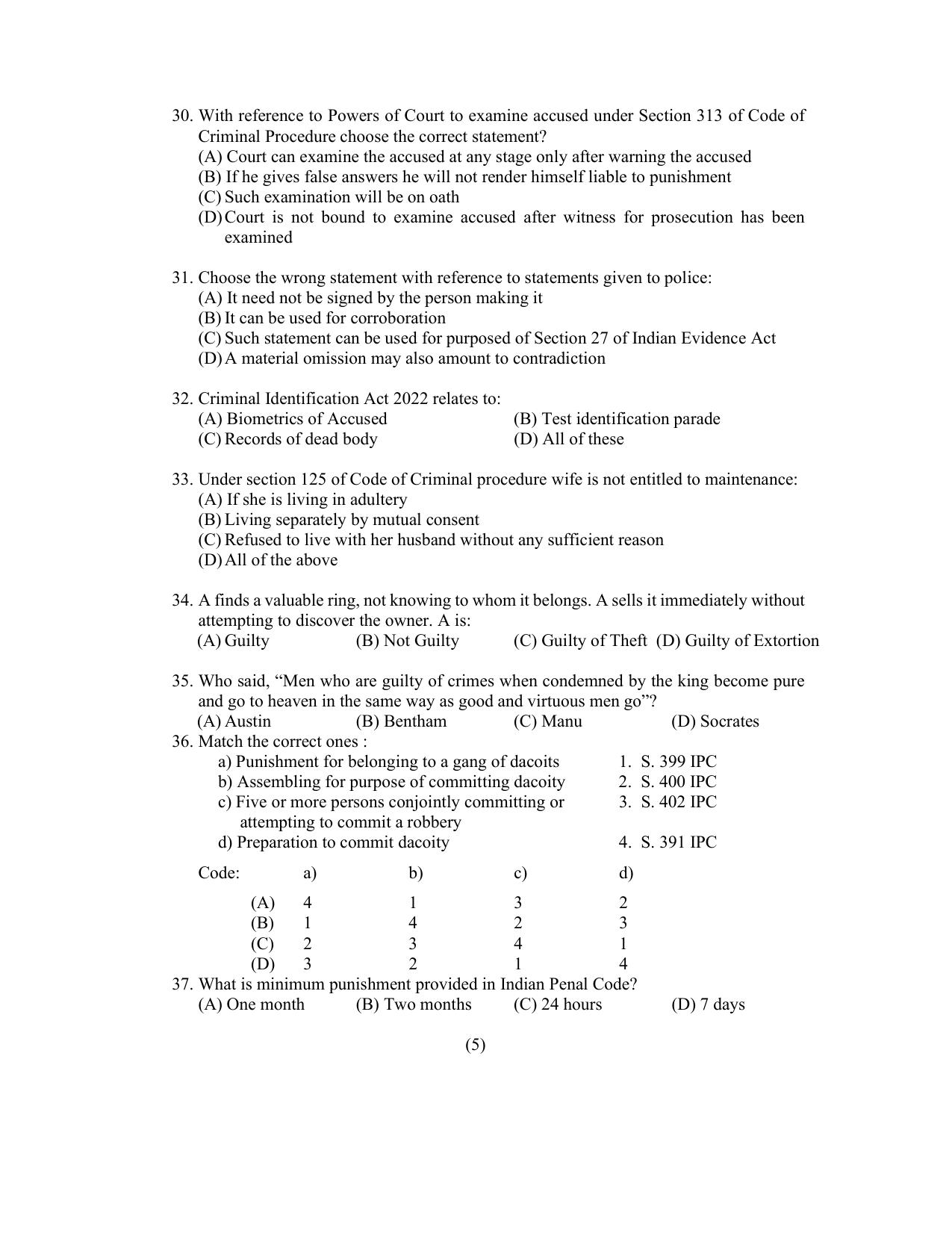 PU CET PG 2022 Question Paper - Page 107