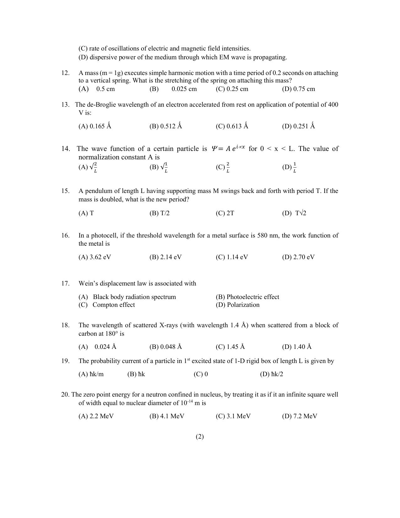 PU CET PG 2022 Question Paper - Page 116