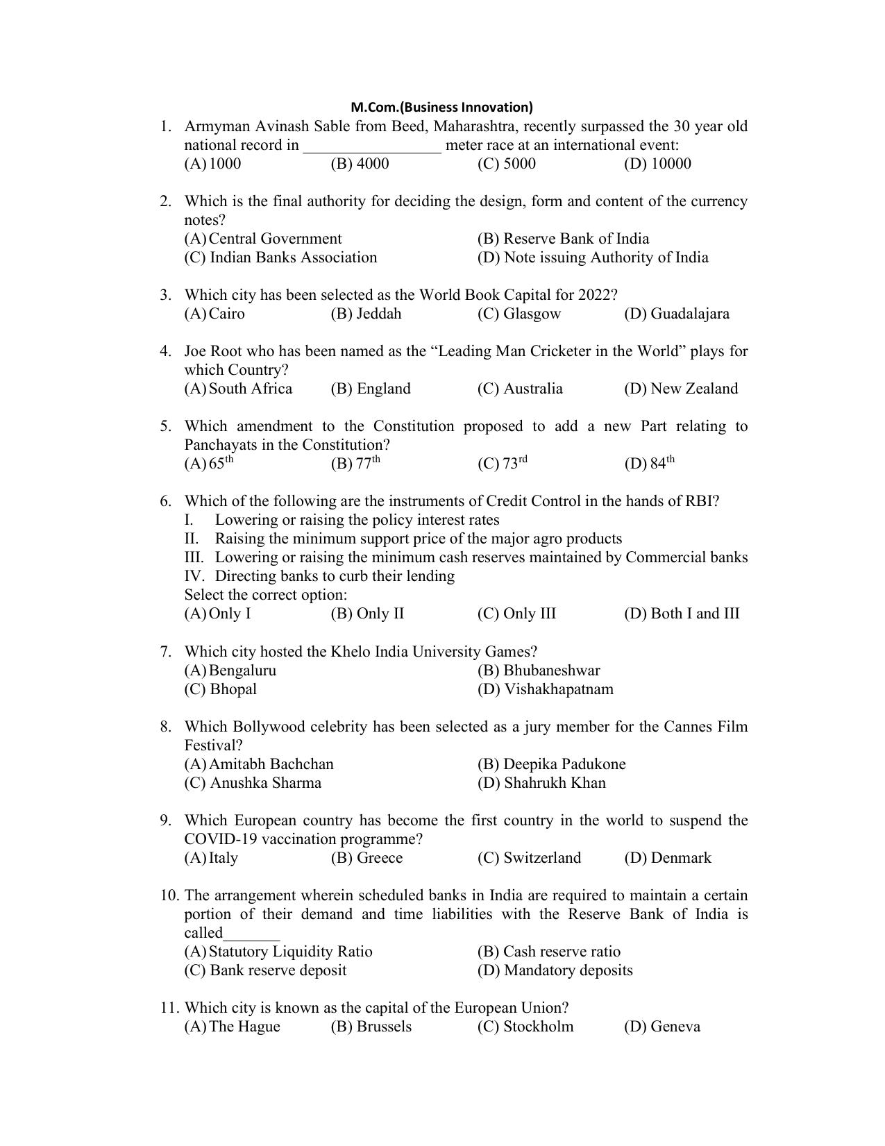 PU CET PG 2022 Question Paper - Page 191