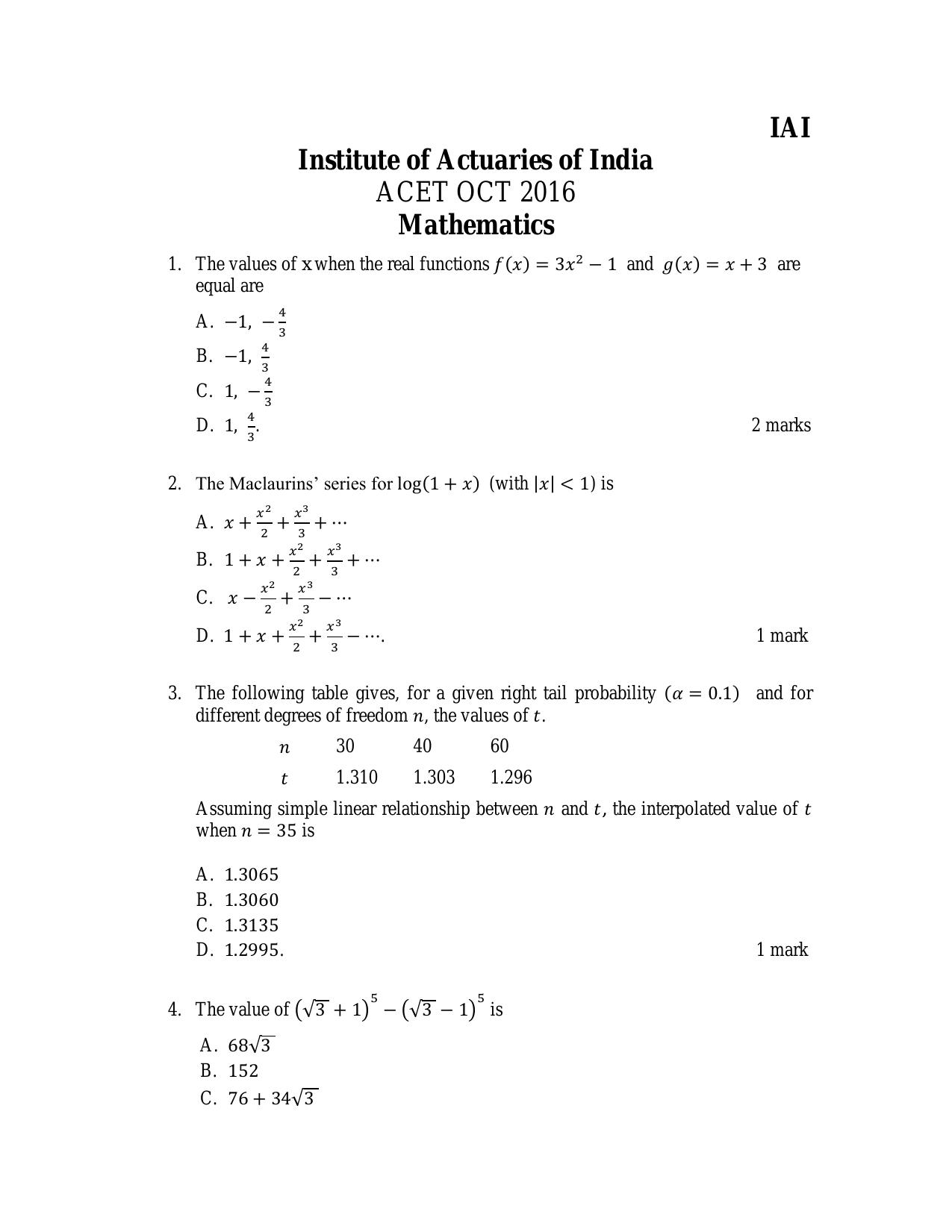 ACET October 2016 Question Papers - Page 1