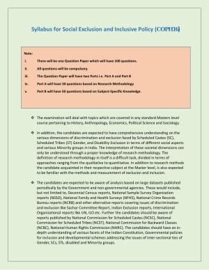 NTA PhD Entrance Exam Social Exclusion and Inclusive Policy Syllabus
