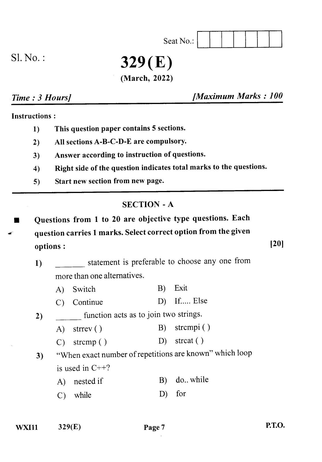 Gujarat Board Class 12th Question Paper 2022: Programming Language - Page 7