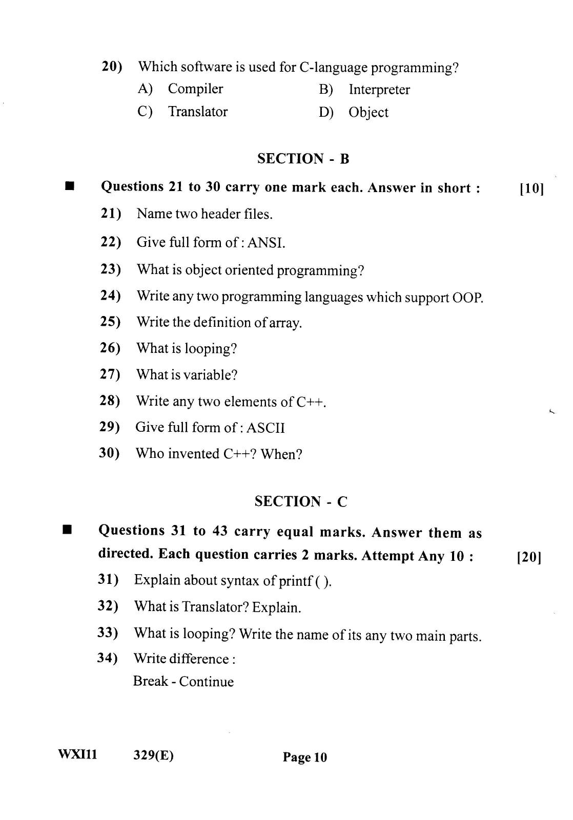 Gujarat Board Class 12th Question Paper 2022: Programming Language - Page 10