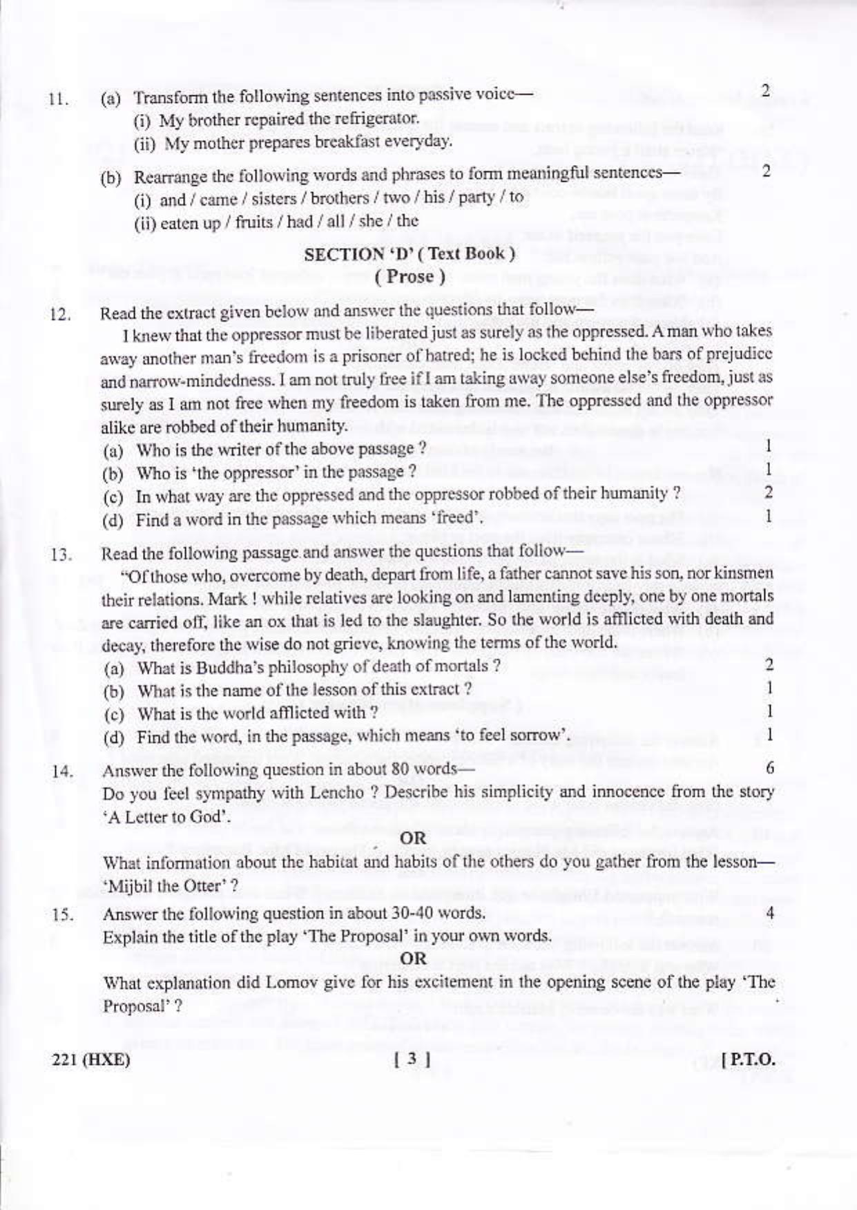 UBSE Class 10 English 2016 Question Paper - Page 3