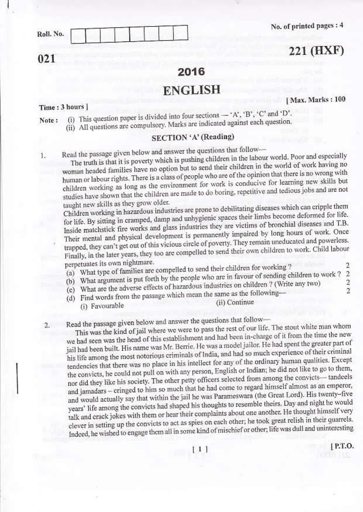 UBSE Class 10 English 2016 Question Paper - Page 5