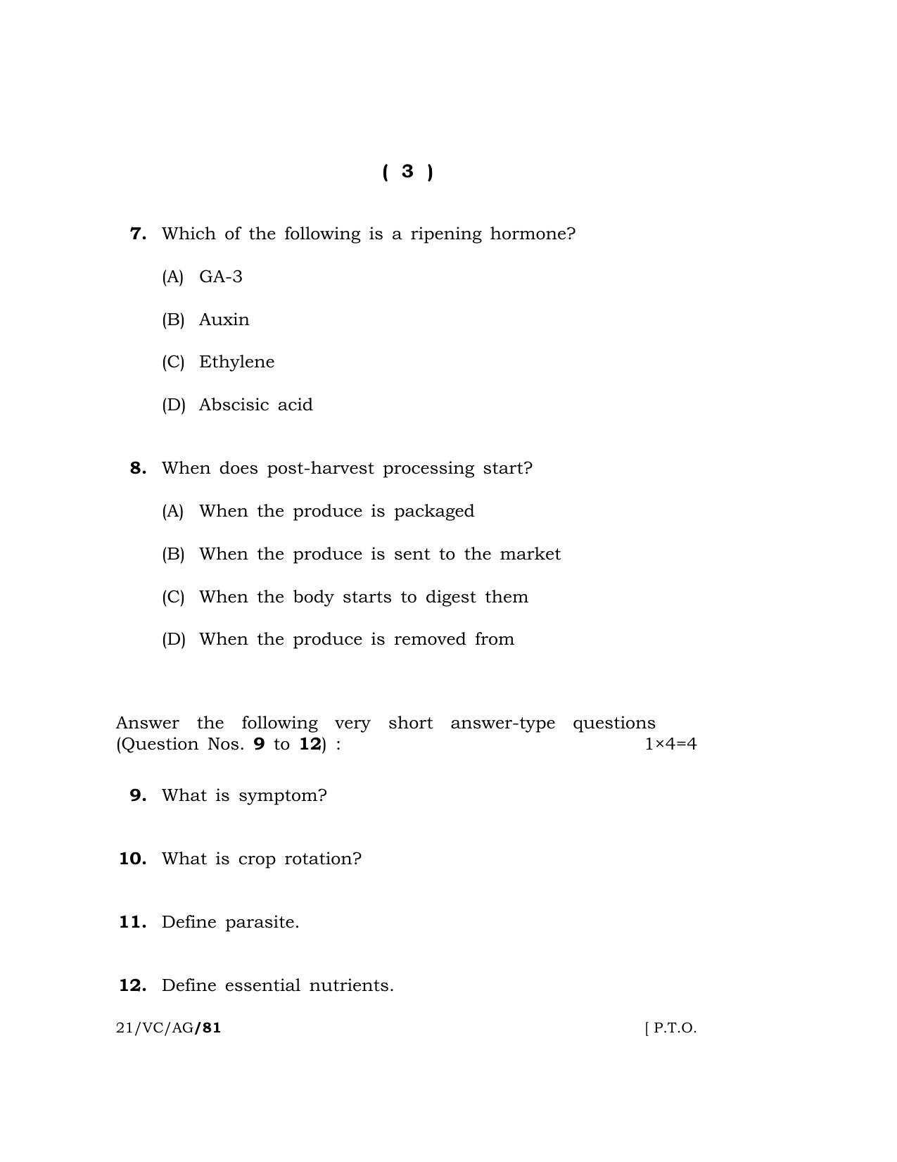 Meghalaya Board (MBOSE) Class 10 AGRICULTURE (21-VC-AG) 2021 Question Paper - Page 3