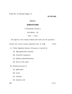 Meghalaya Board (MBOSE) Class 10 AGRICULTURE (21-VC-AG) 2021 Question Paper