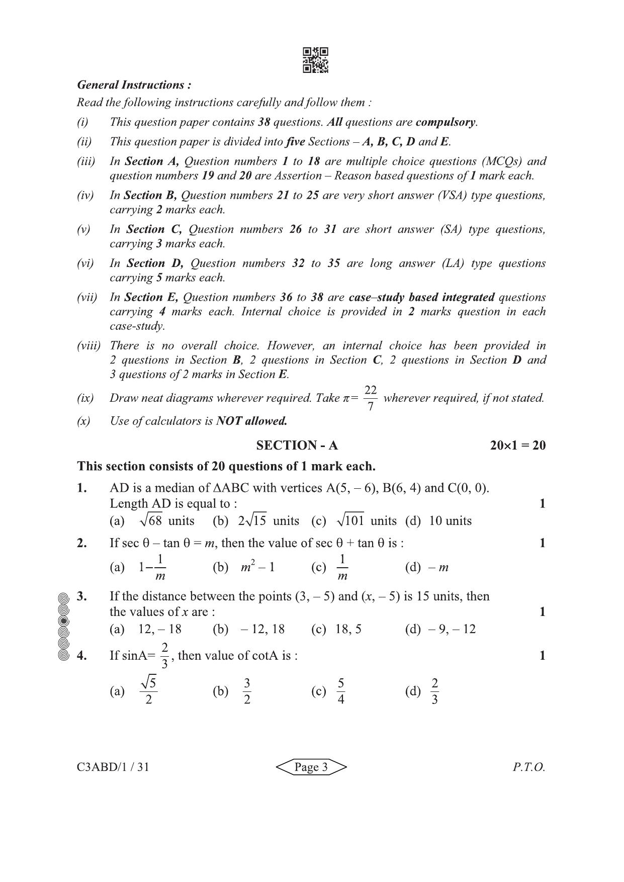 CBSE Class 10 30-1-2 Mathematics Standard 2024 Question Paper - Page 3