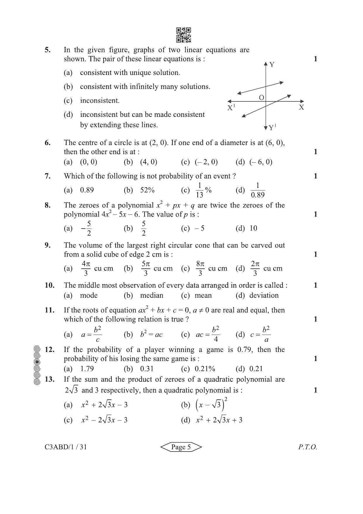 CBSE Class 10 30-1-2 Mathematics Standard 2024 Question Paper - Page 5