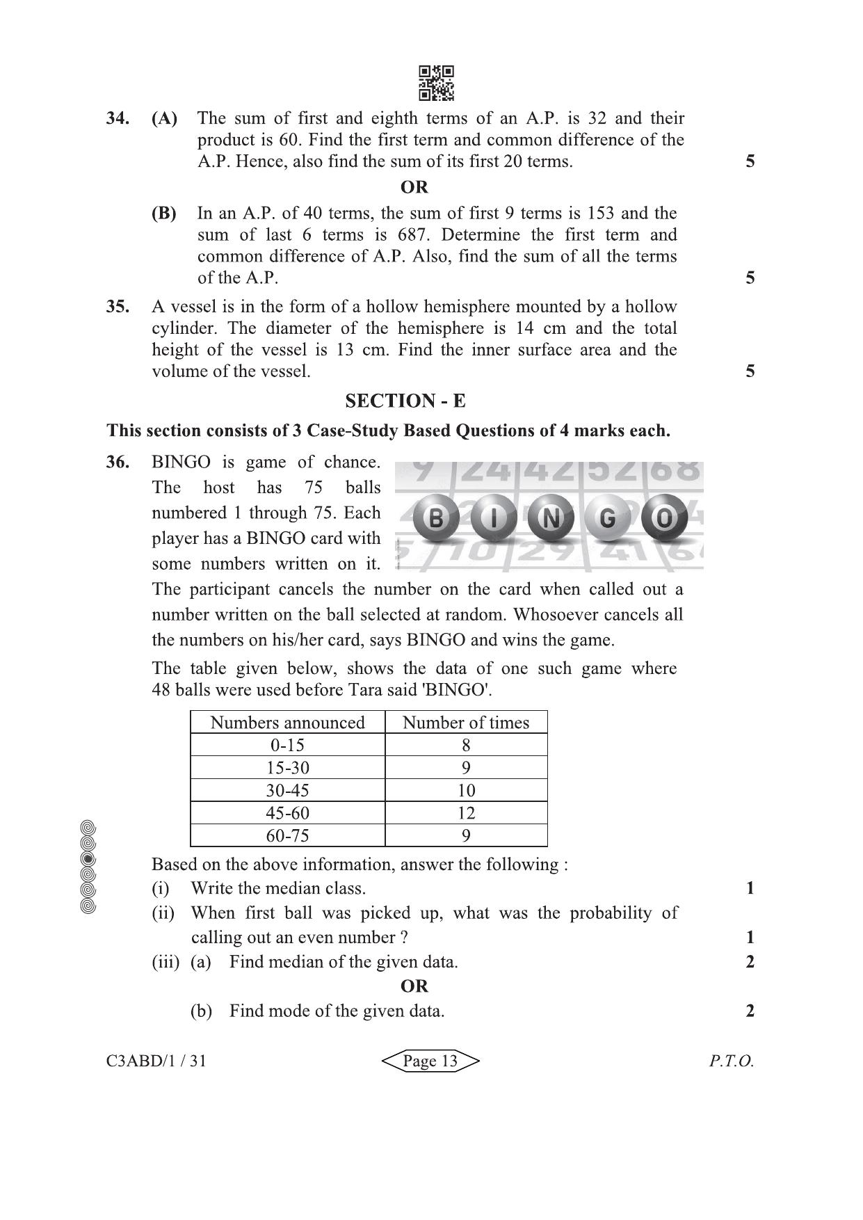 CBSE Class 10 30-1-2 Mathematics Standard 2024 Question Paper - Page 13